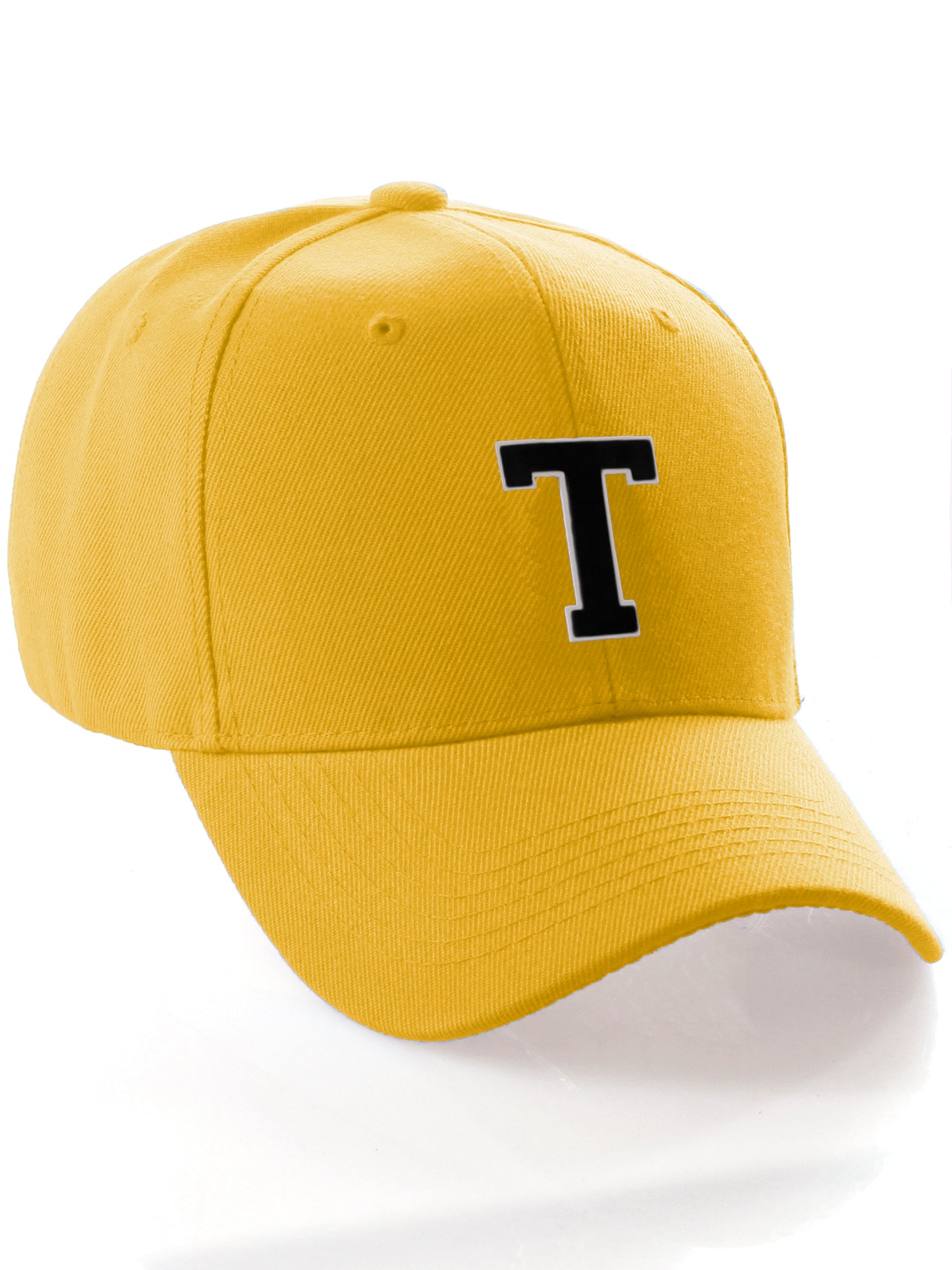 Classic Baseball Hat Custom A to Z Initial Team Letter, Yellow Cap White Black