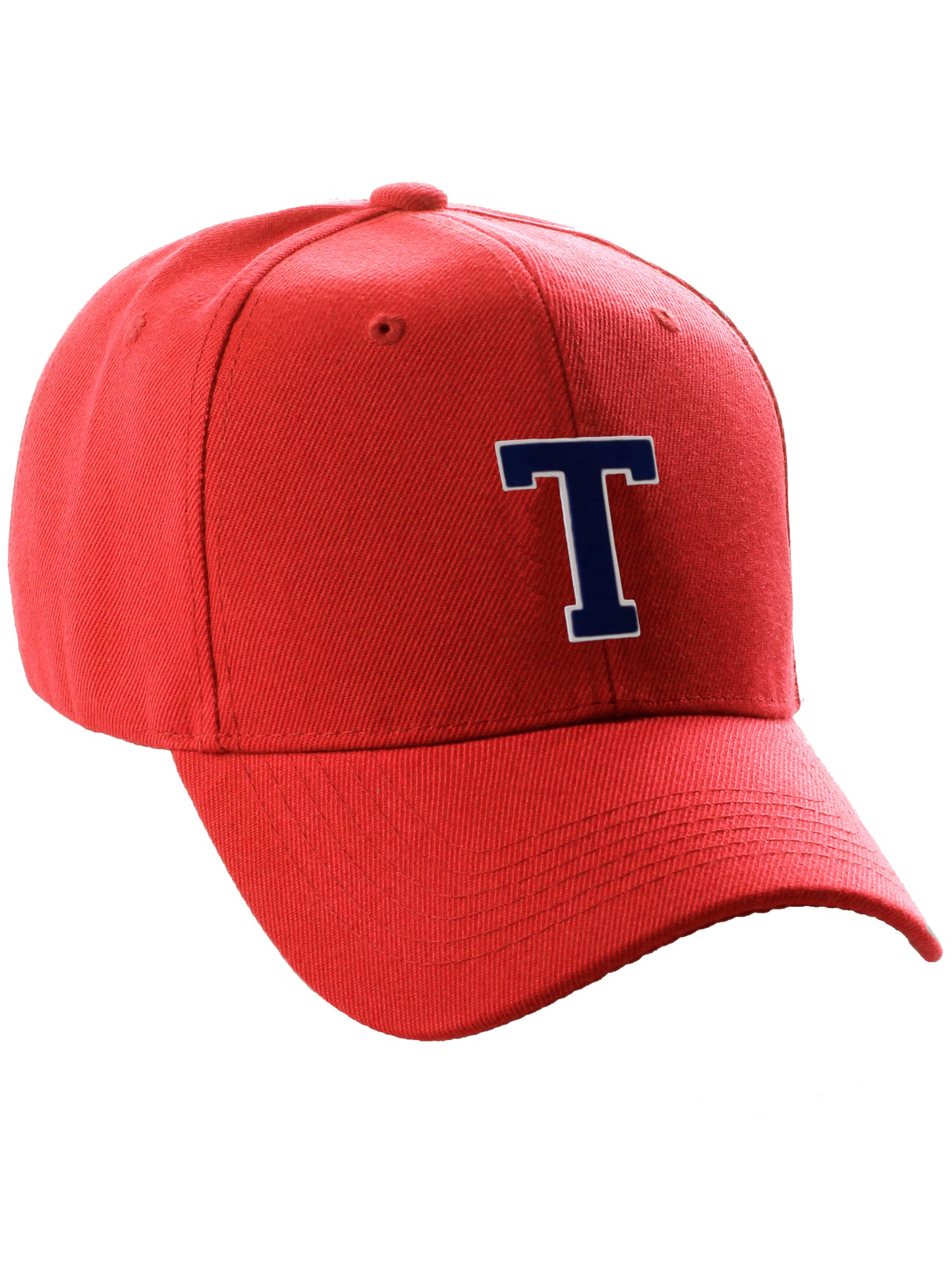 Classic Baseball Hat Custom A to Z Initial Team Letter, Red Cap White Navy