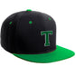 Classic Snapback Hat Custom A to Z Initial Letters, Black Green Cap White Green