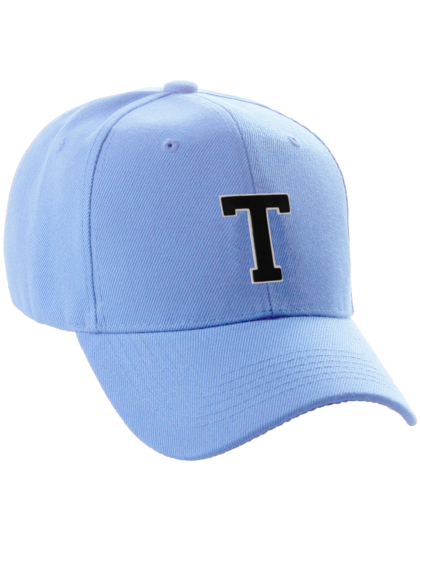 Classic Baseball Hat Custom A to Z Initial Team Letter, Sky Cap White Black