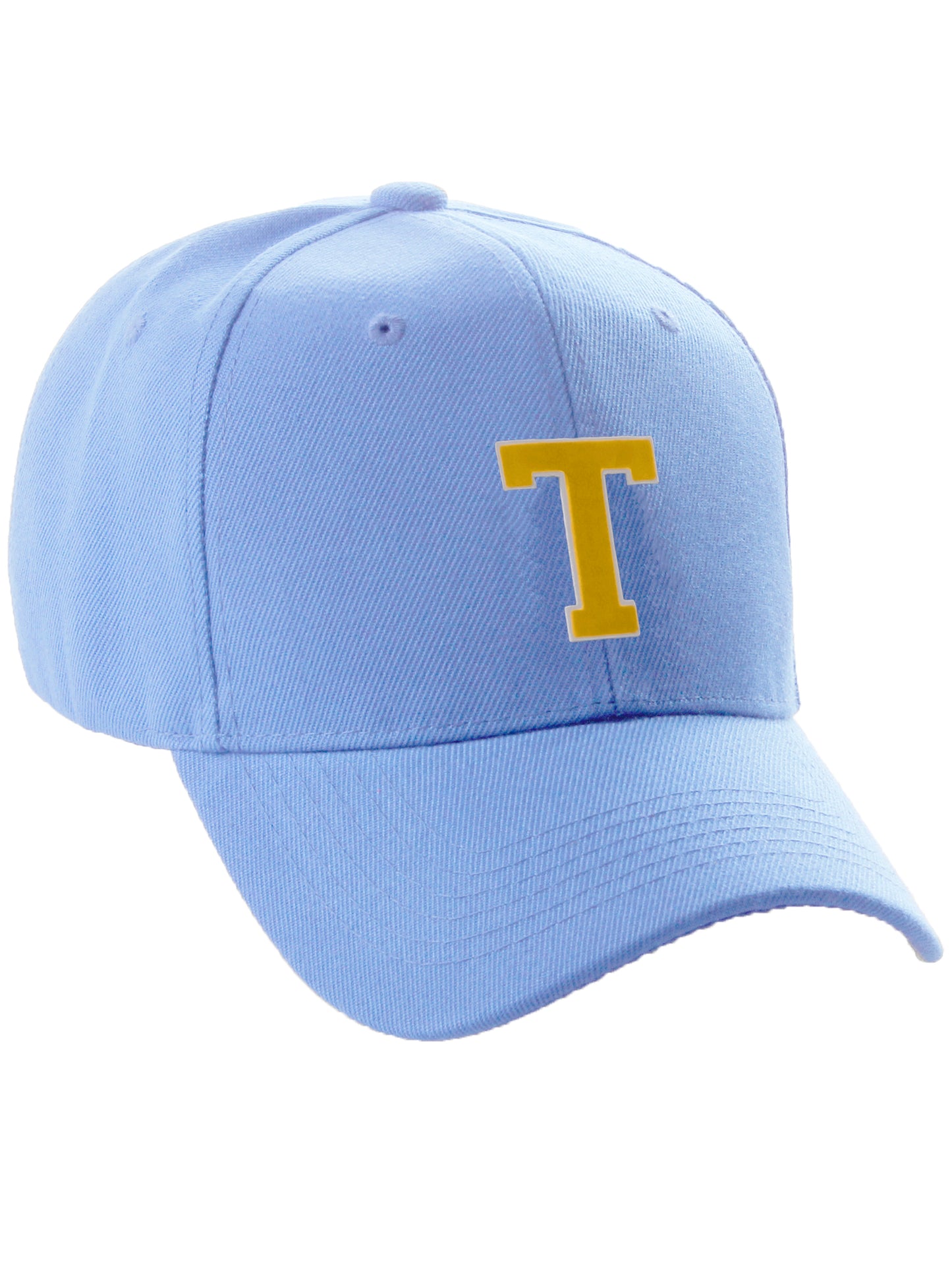 Classic Baseball Hat Custom A to Z Initial Team Letter, Sky Cap White Gold