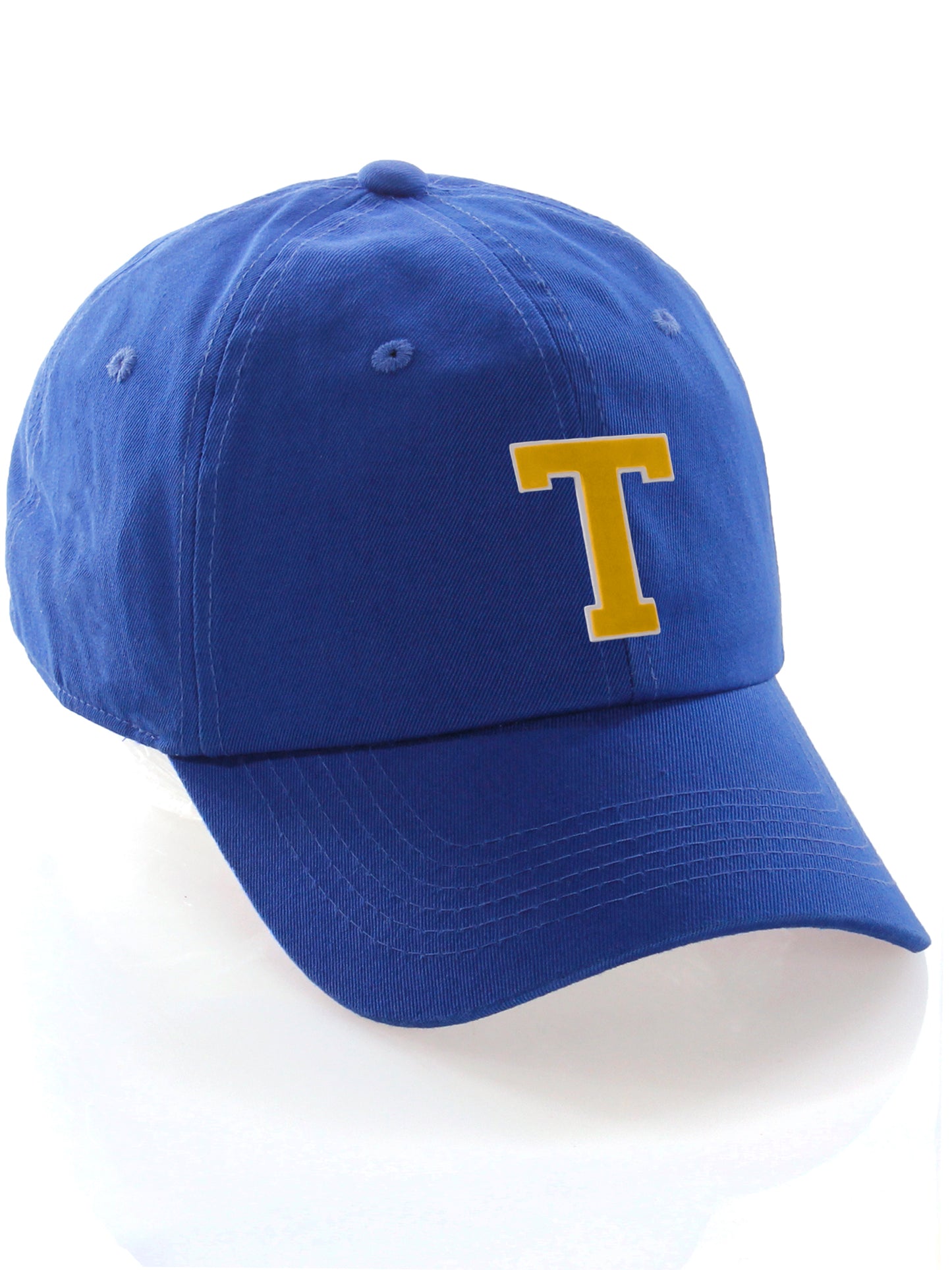 I&W Hatgear Customized Letter Initial Baseball Hat A to Z Team Colors, Blue Cap White Gold