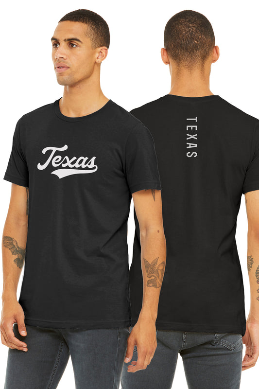 Daxton Adult Unisex Tshirt Texas Script with Vertical on the Back