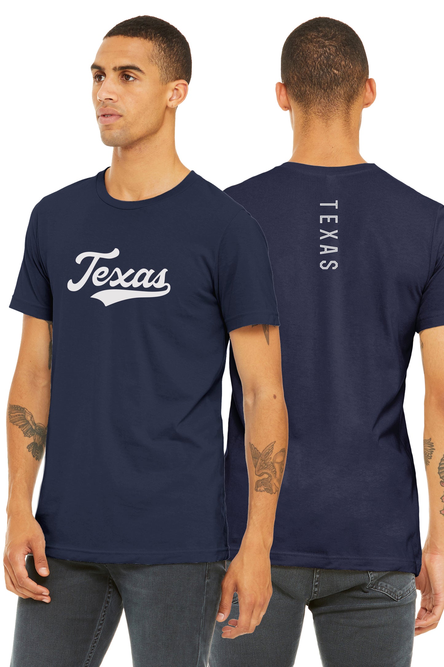 Daxton Adult Unisex Tshirt Texas Script with Vertical on the Back
