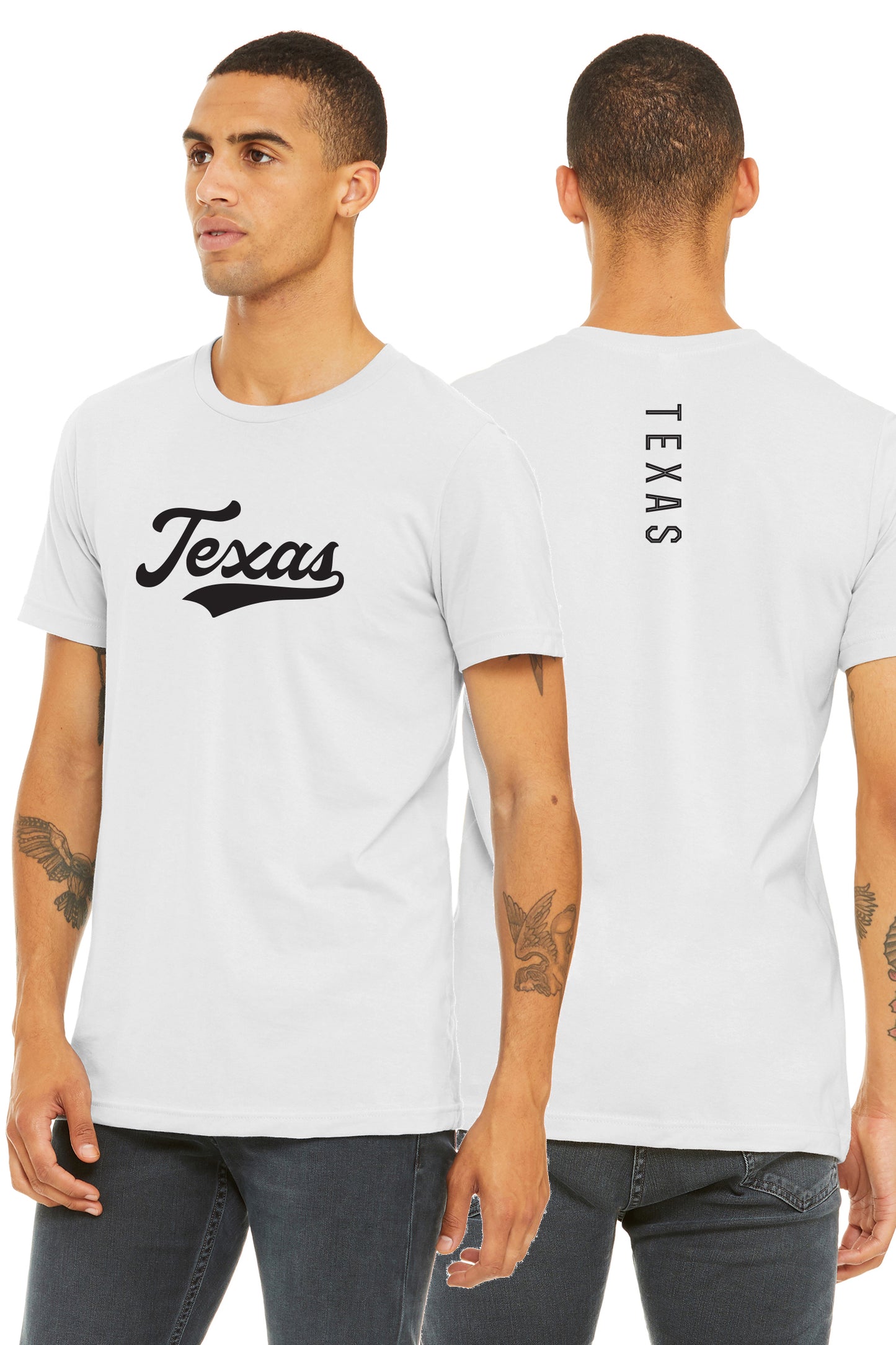 Daxton Adult Unisex Tshirt Texas Script with Vertical on the Back