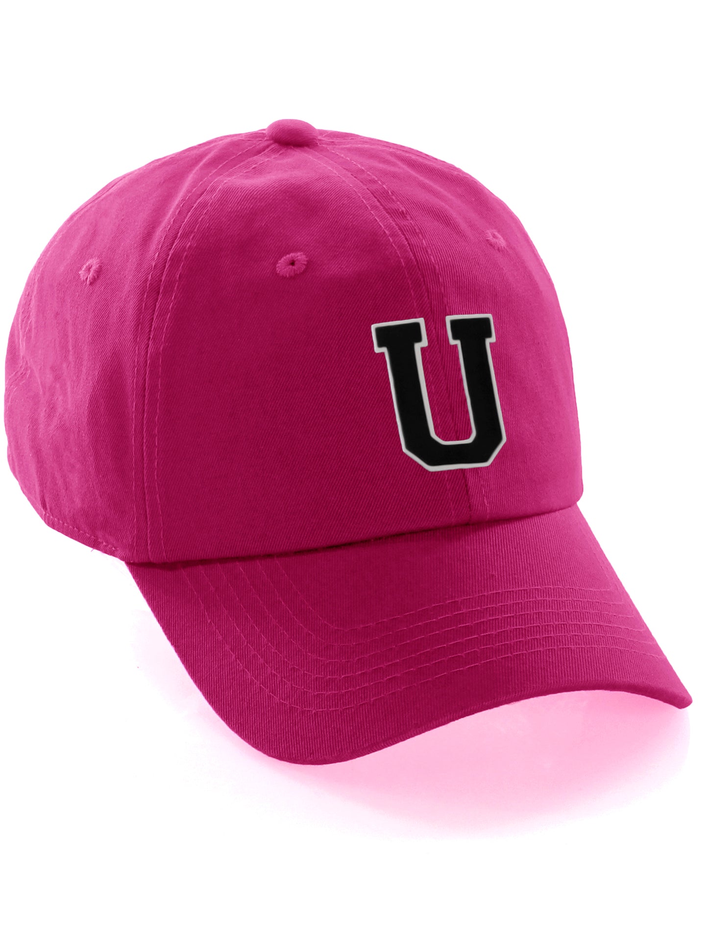 I&W Hatgear Customized Letter Initial Baseball Hat A to Z Team Colors, Hot Pink Hat Wh Blck