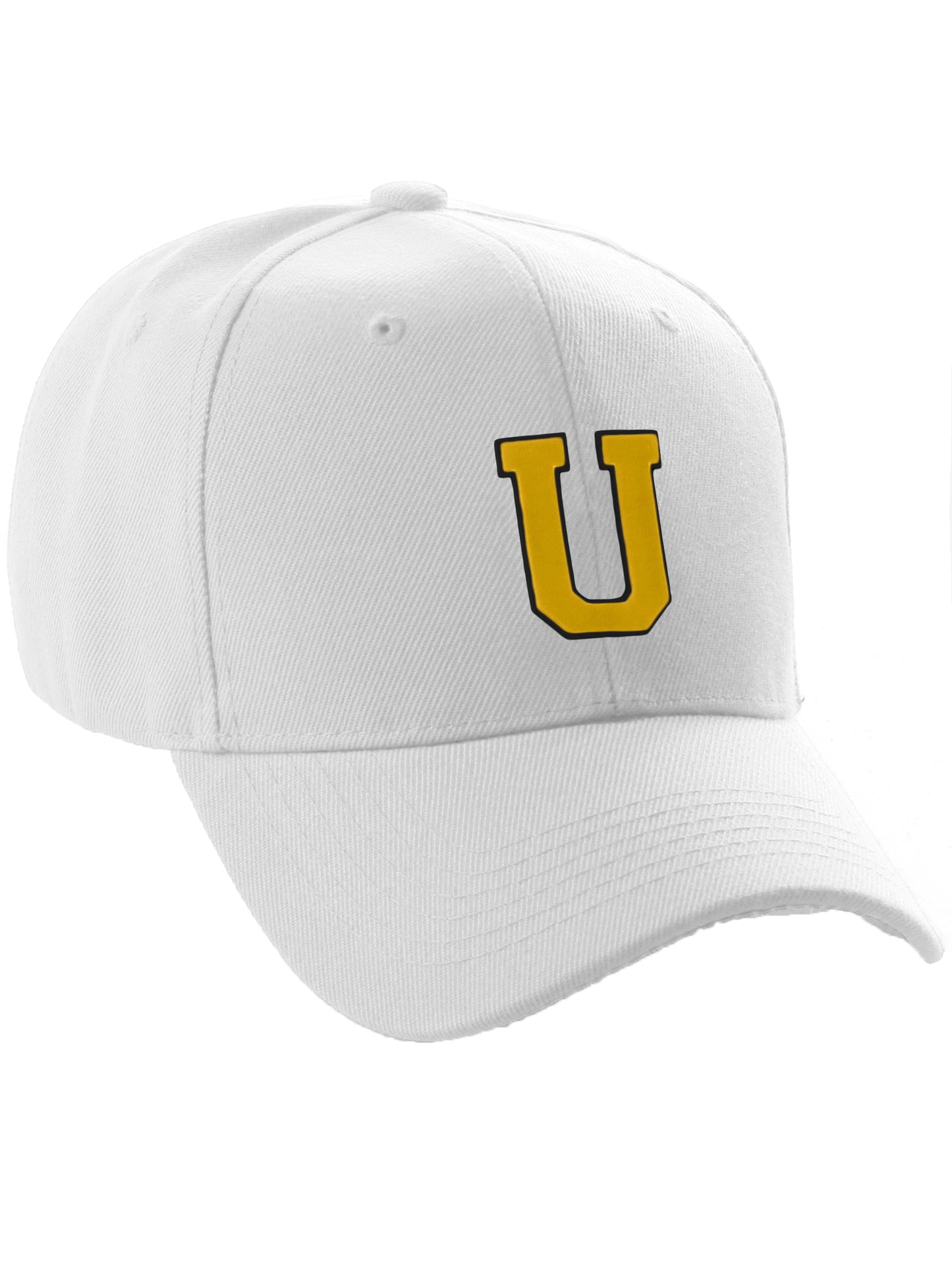 Classic Baseball Hat Custom A to Z Initial Team Letter, White Cap Black Gold