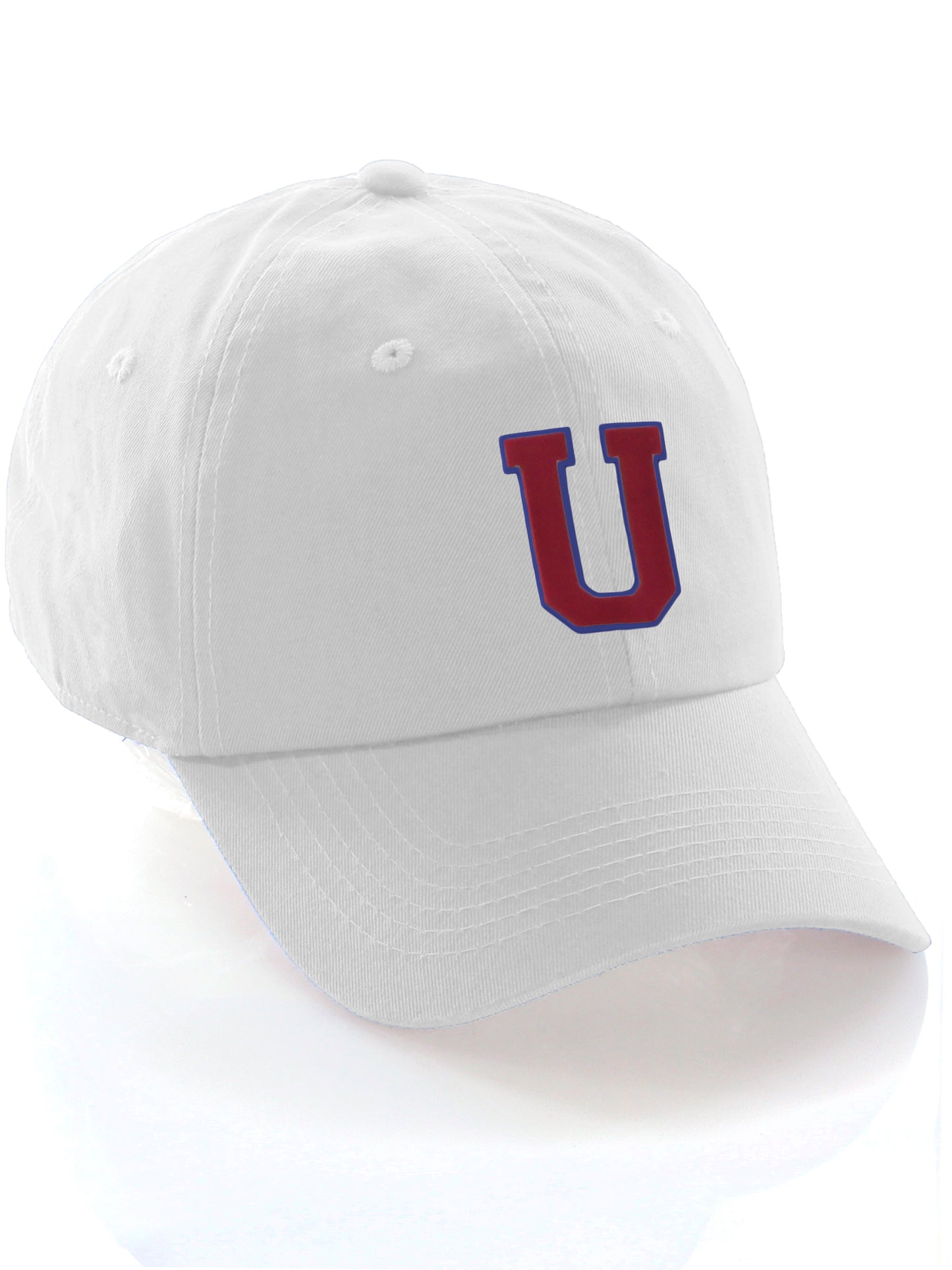I&W Hatgear Customized Letter Initial Baseball Hat A to Z Team Colors, White Cap Blue Red