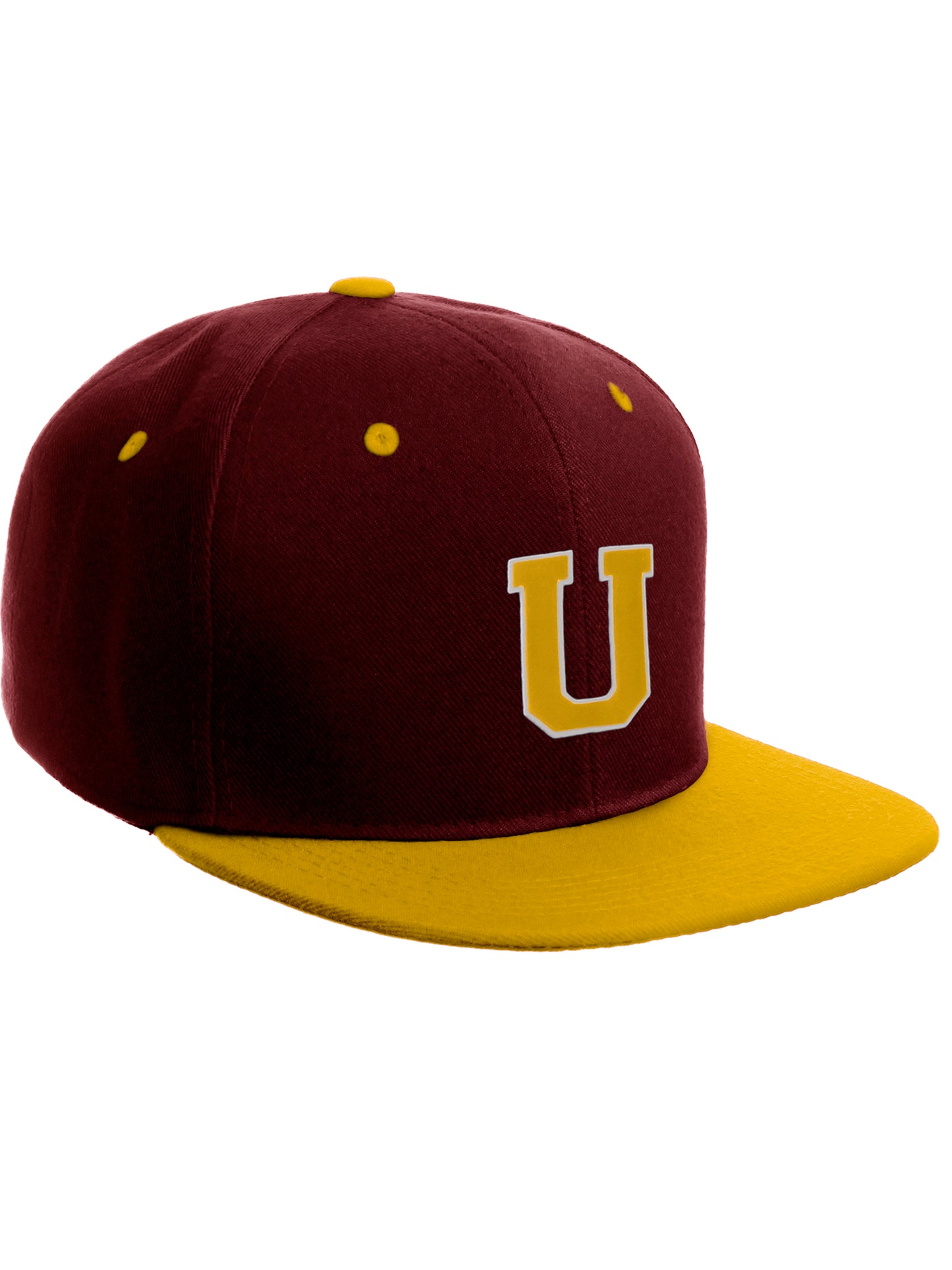Classic Snapback Hat Custom A to Z Initial Letters, Burgundy Gold Cap White Gold