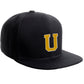 Classic Snapback Hat Custom A to Z Initial Raised Letters, Black Cap White Gold