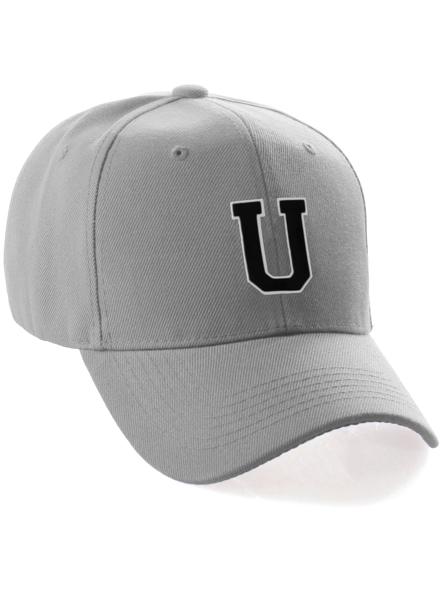 Classic Baseball Hat Custom A to Z Initial Team Letter, Lt Gray Cap White Black