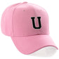 Classic Baseball Hat Custom A to Z Initial Team Letter, Pink Cap White Black