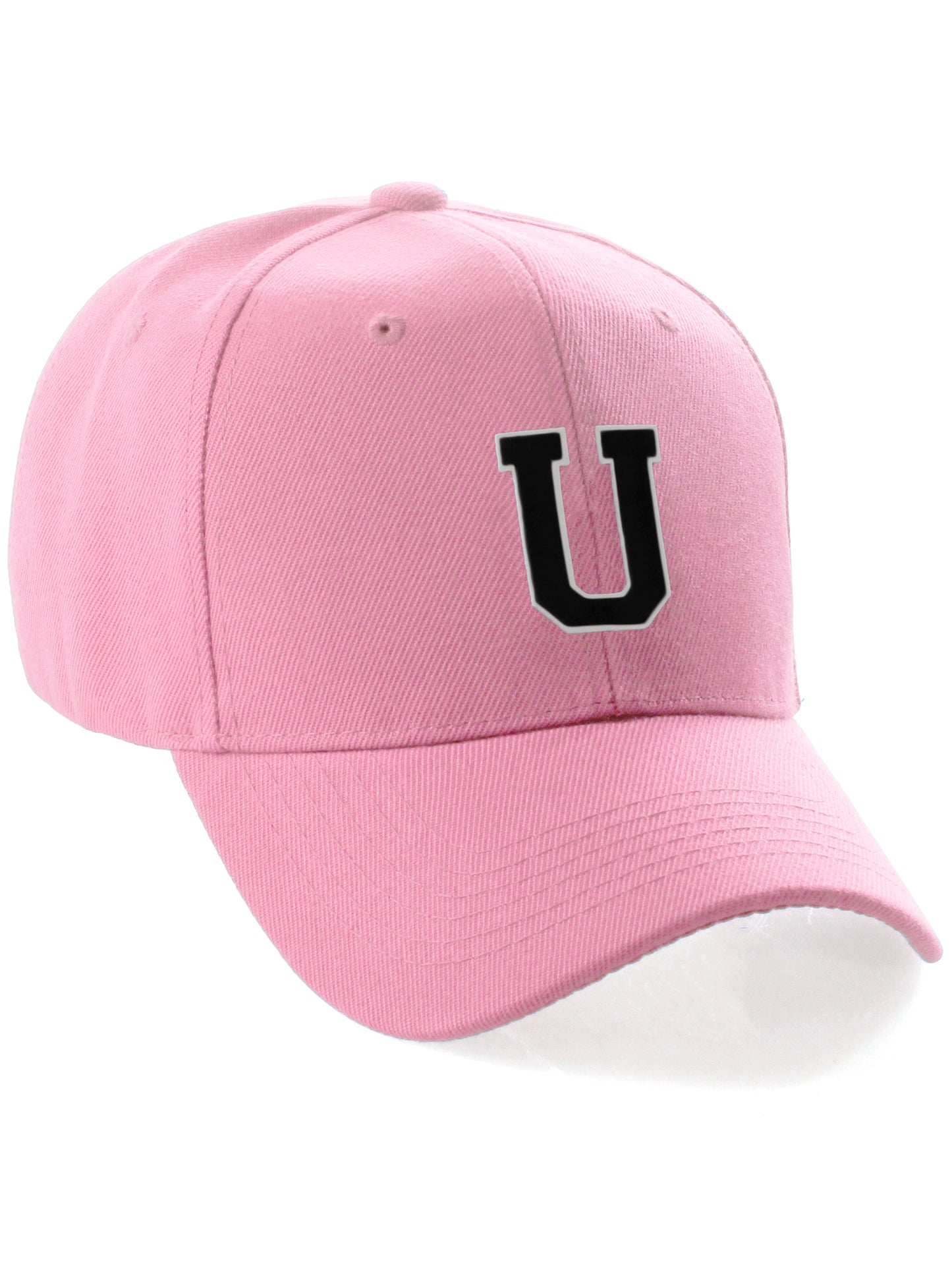 Classic Baseball Hat Custom A to Z Initial Team Letter, Pink Cap White Black