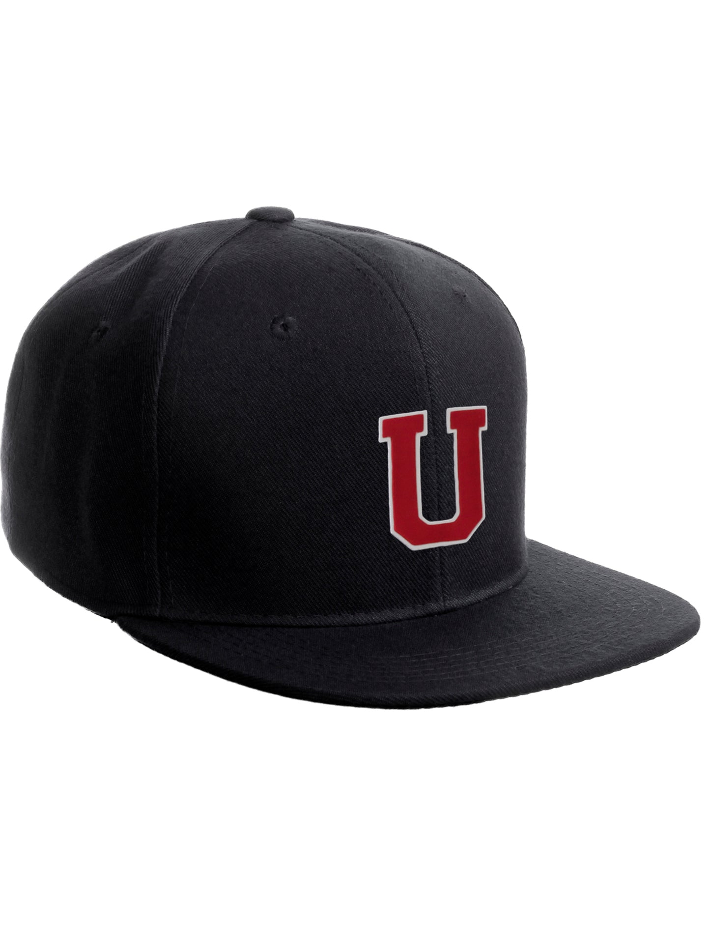 Classic Snapback Hat Custom A to Z Initial Raised Letters, Black Cap White Red
