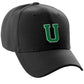 Classic Baseball Hat Custom A to Z Initial Team Letter, Black Cap White Green