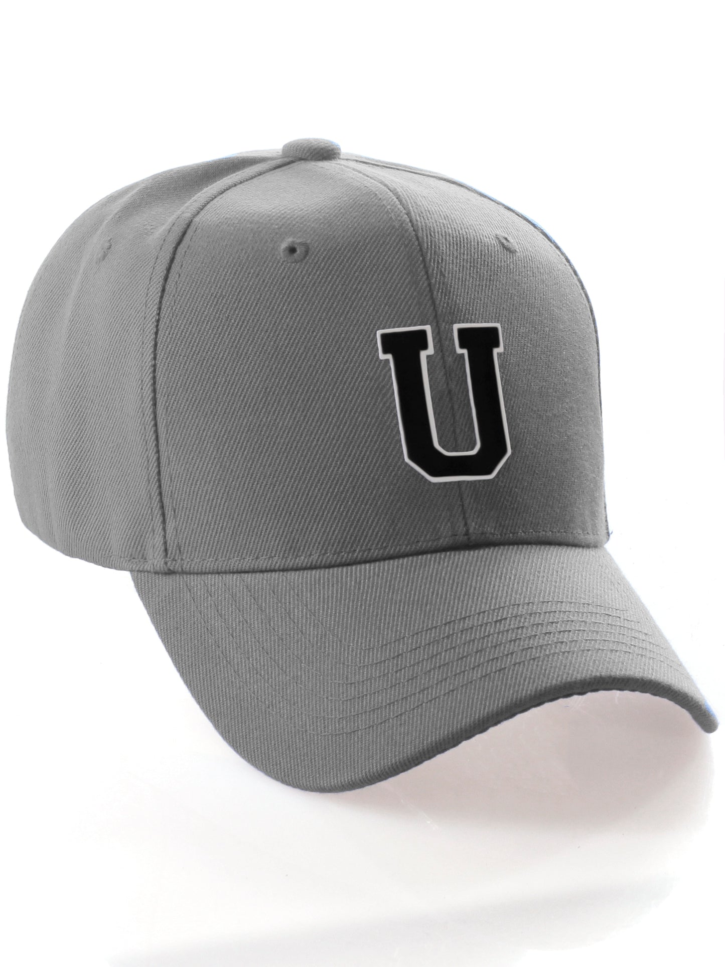Classic Baseball Hat Custom A to Z Initial Team Letter, Charcoal Cap White Black