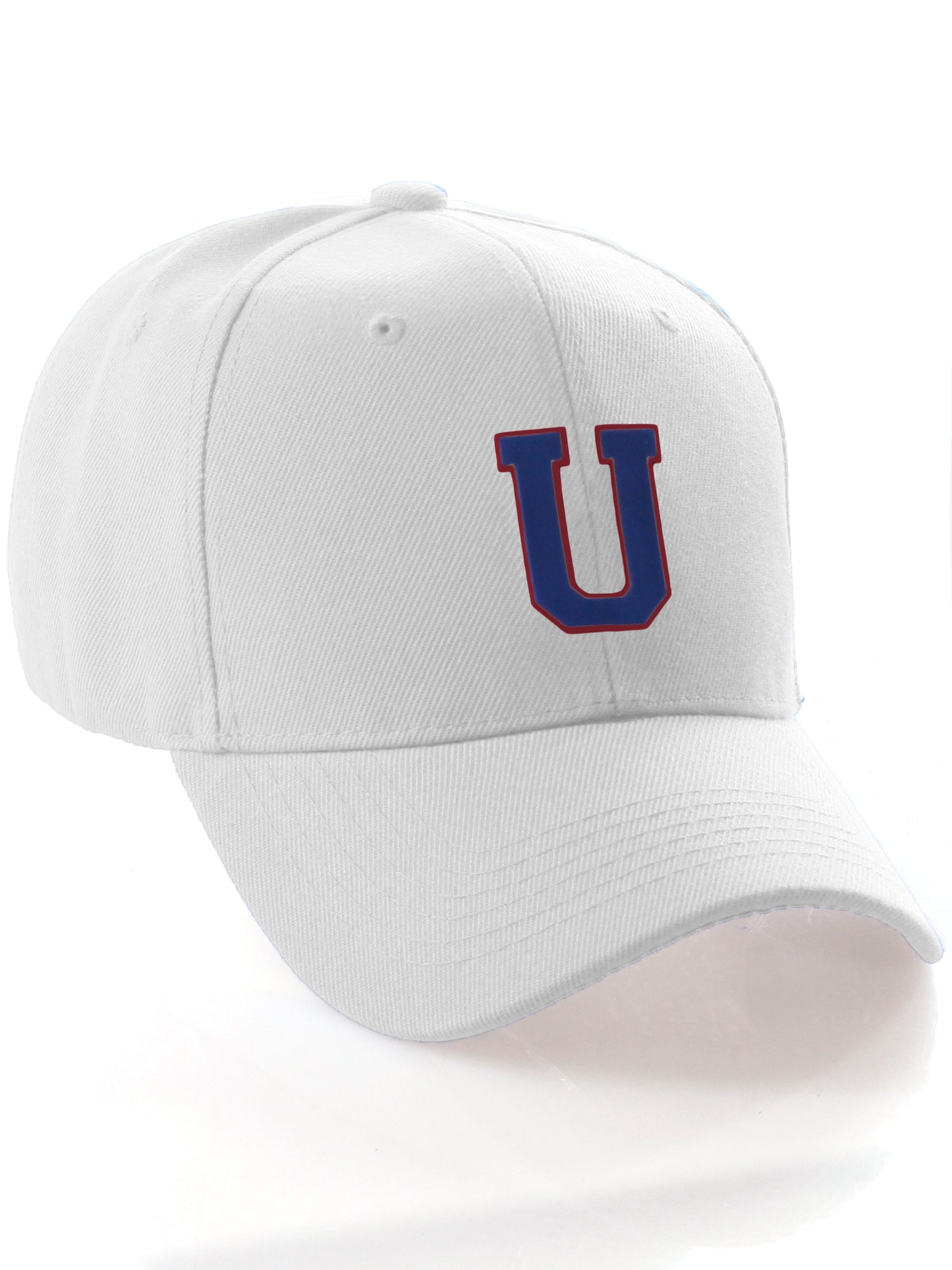 Classic Baseball Hat Custom A to Z Initial Team Letter, White Cap Red Blue