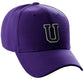 Classic Baseball Hat Custom A to Z Initial Team Letter, Purple Cap White Black