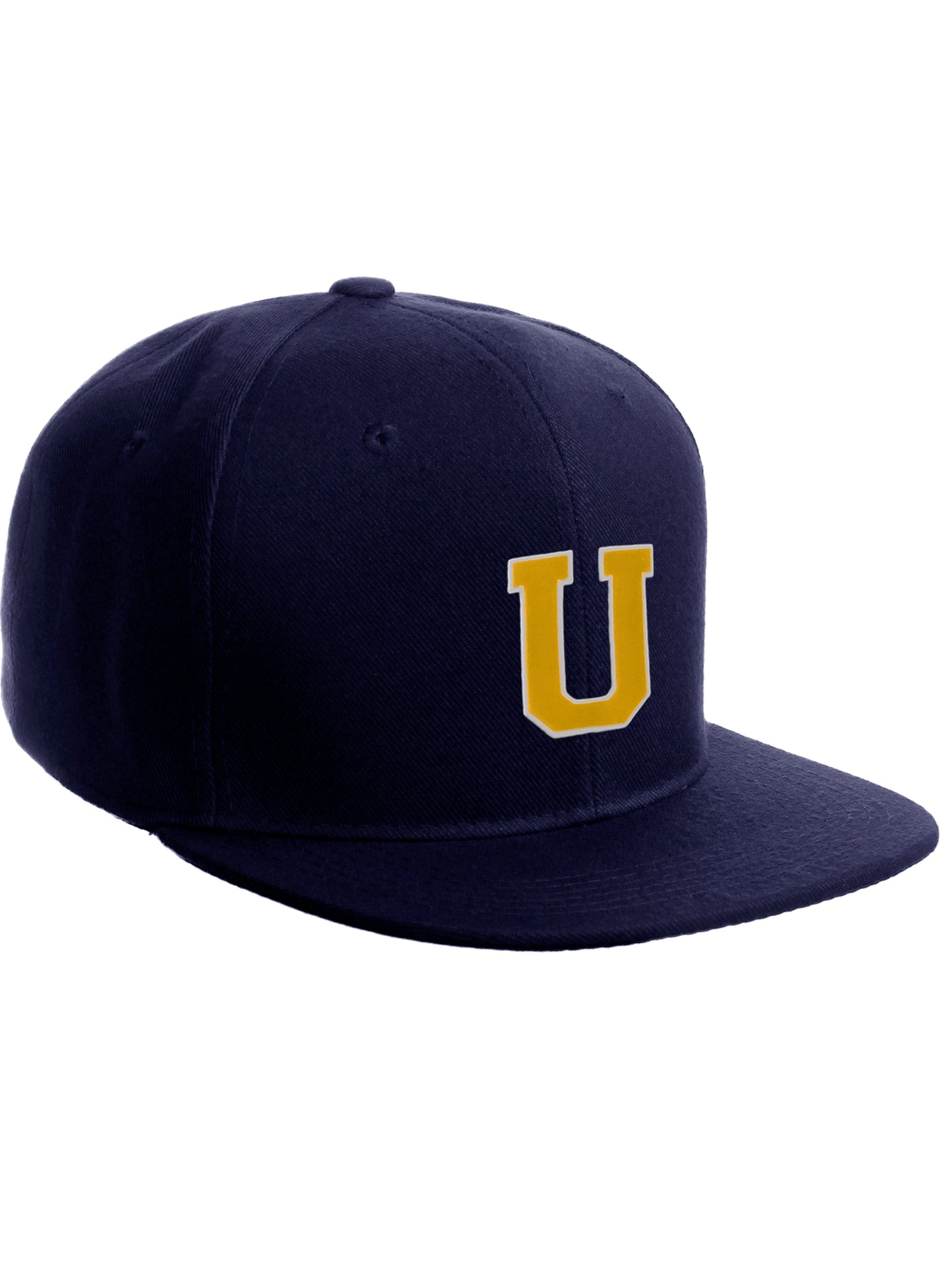 Classic Snapback Hat Custom A to Z Initial Letters, Navy Cap White Gold