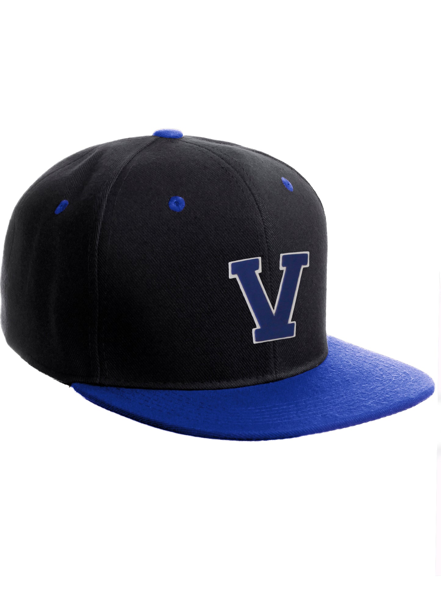 Classic Snapback Hat Custom A to Z Initial Letters, Black Royal Cap White Royal