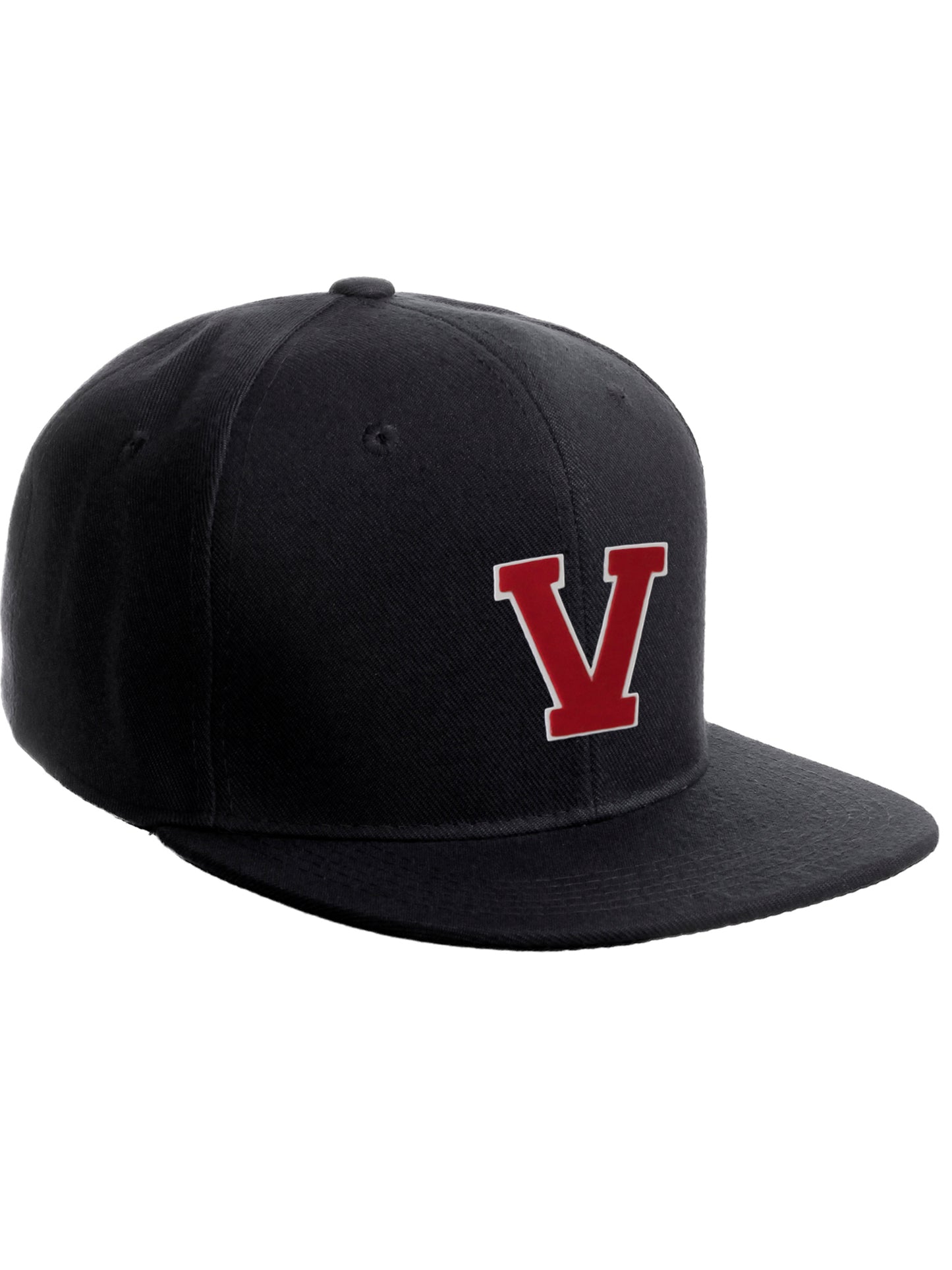 Classic Snapback Hat Custom A to Z Initial Raised Letters, Black Cap White Red