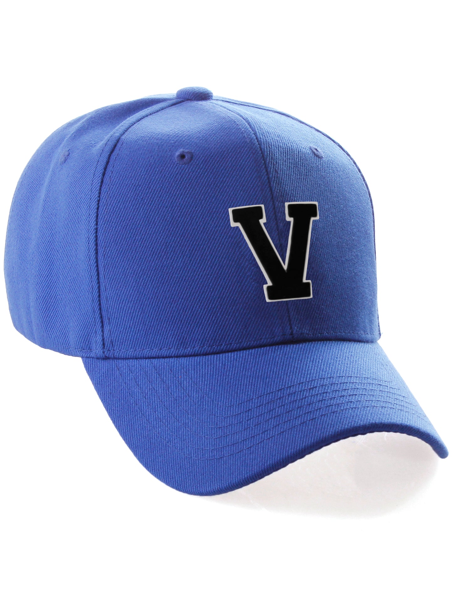 Classic Baseball Hat Custom A to Z Initial Team Letter, Blue Cap White Black