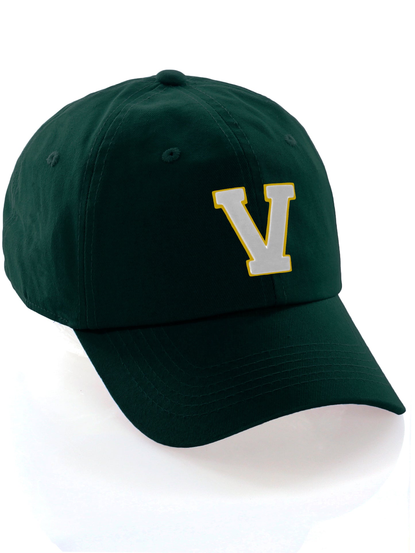 Custom Hat A to Z Initial Letters Classic Baseball Cap, Dk Green Hat Gold White