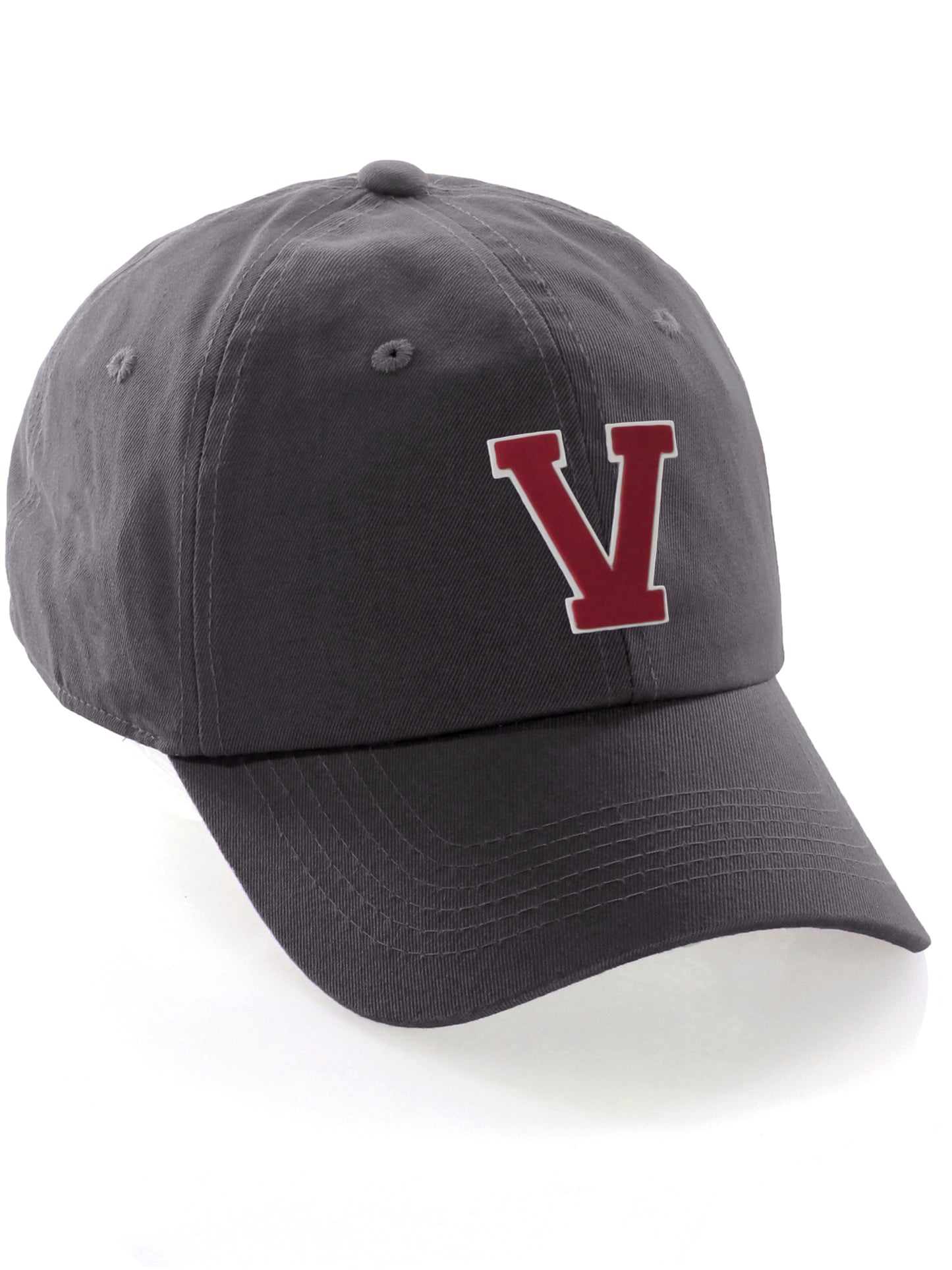 I&W Hatgear Customized Letter Initial Baseball Hat A to Z Team Colors, Charcoal Cap White Red