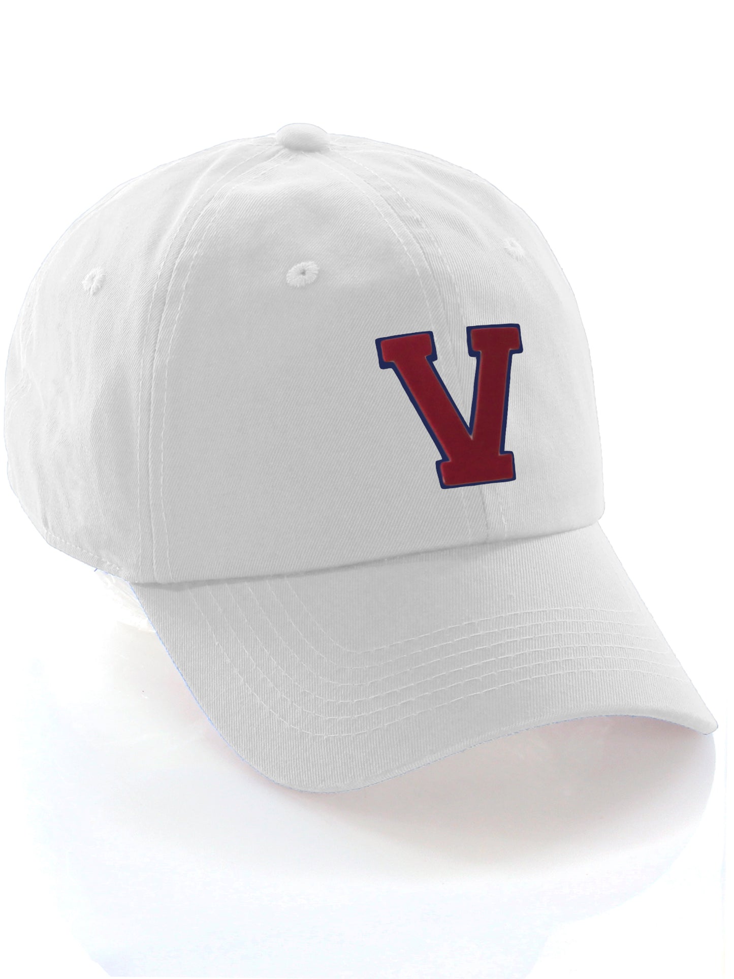 I&W Hatgear Customized Letter Initial Baseball Hat A to Z Team Colors, White Cap Blue Red
