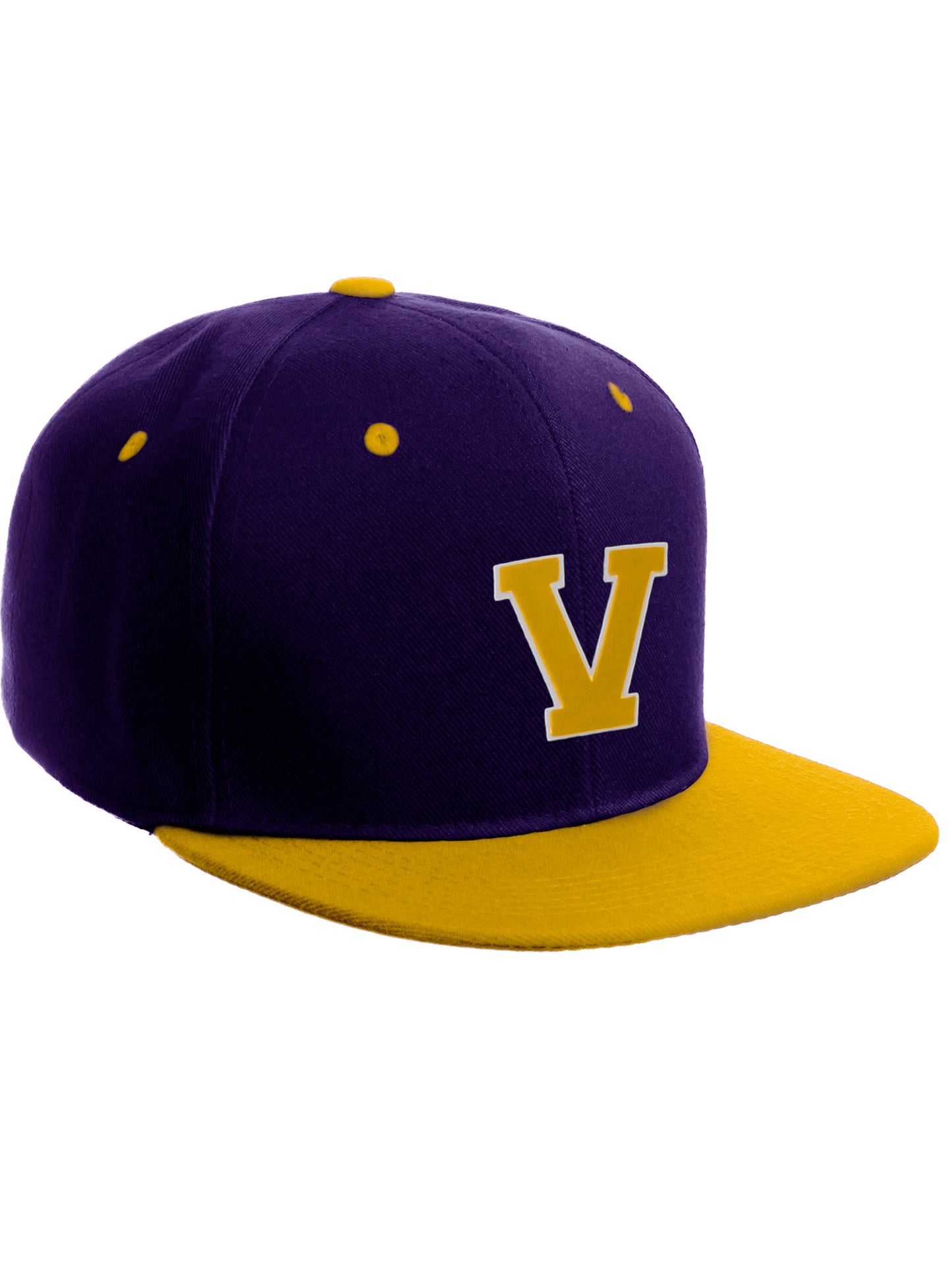 Classic Snapback Hat Custom A to Z Initial Letters, Purple Gold Cap White Gold