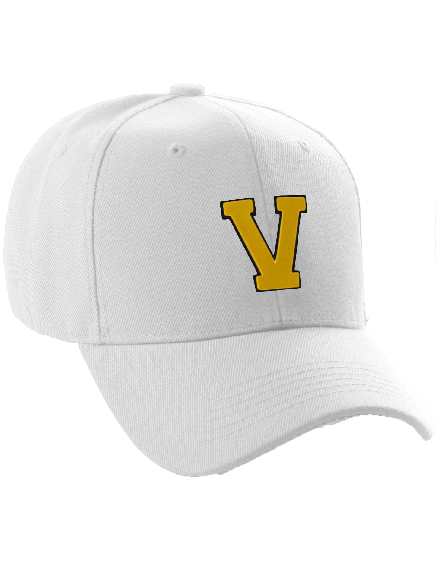 Classic Baseball Hat Custom A to Z Initial Team Letter, White Cap Black Gold