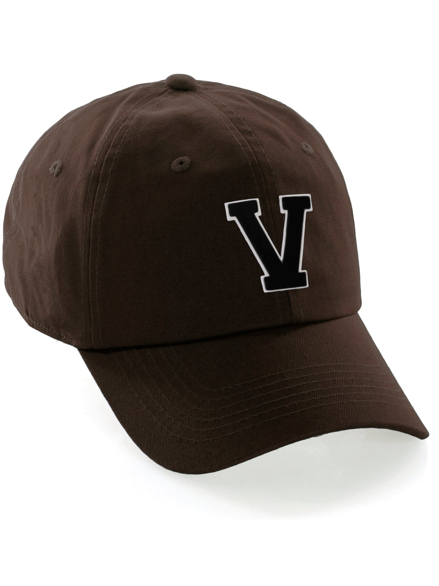I&W Hatgear Customized Letter Initial Baseball Hat A to Z Team Colors, Brown Cap White Black