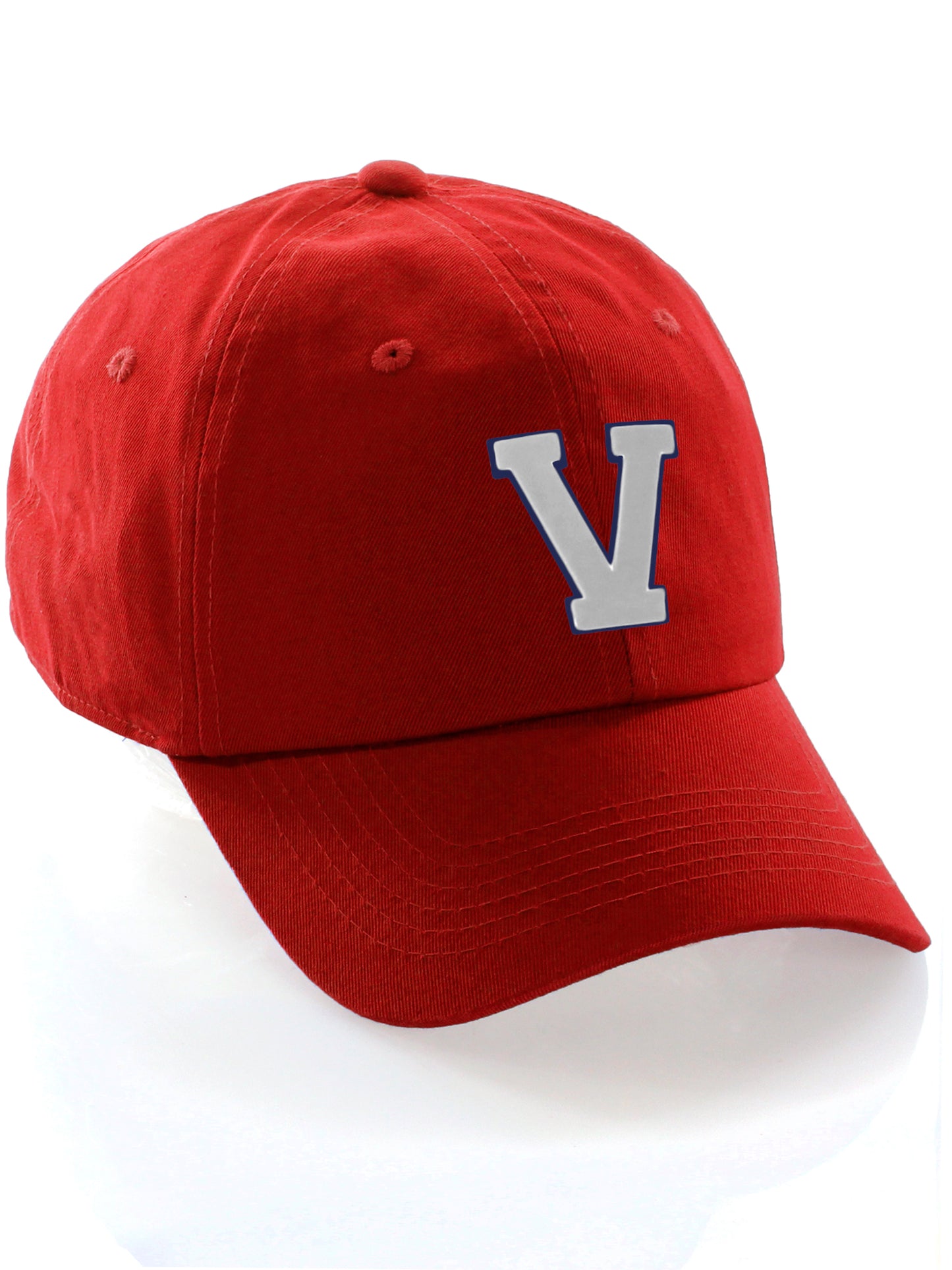 Customized Letter Initial Baseball Hat A to Z Team Colors, Red Cap Blue White