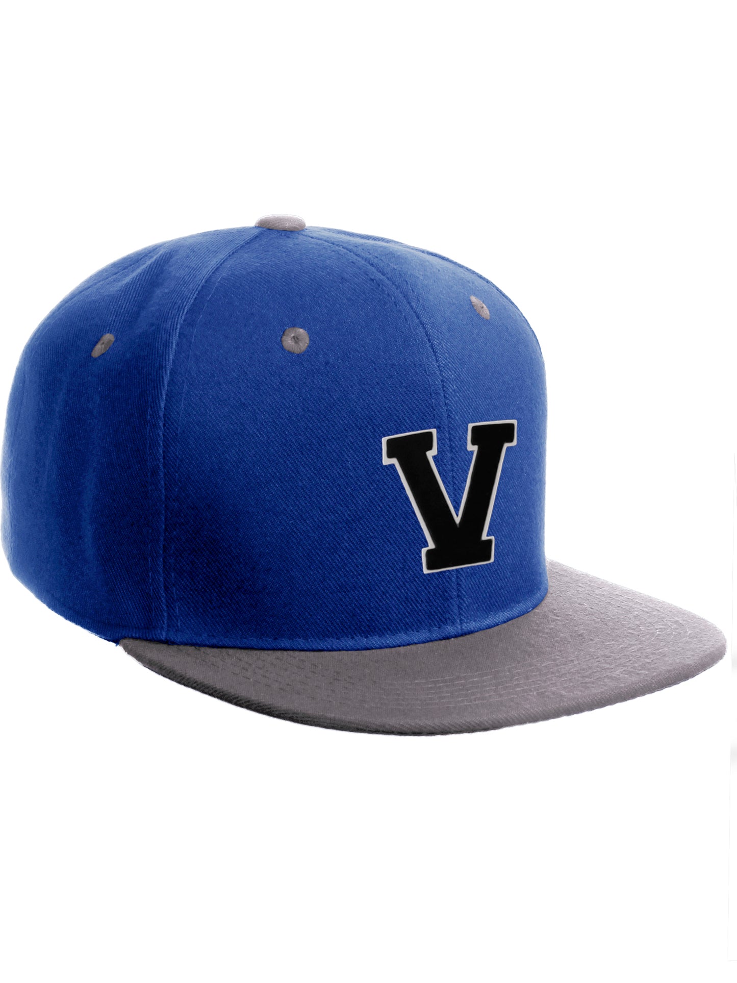 Classic Snapback Hat Custom A to Z Initial Letters, Royal Grey Cap Whte Black