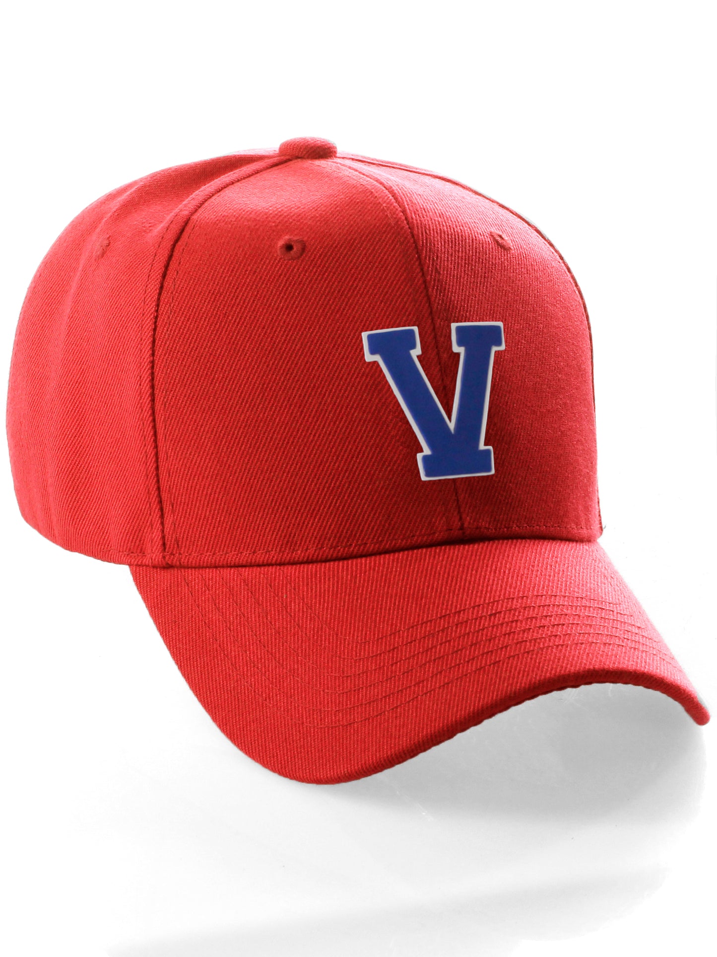 Classic Baseball hat Custom A to Z Initial Team Letter, Red Cap White Blue