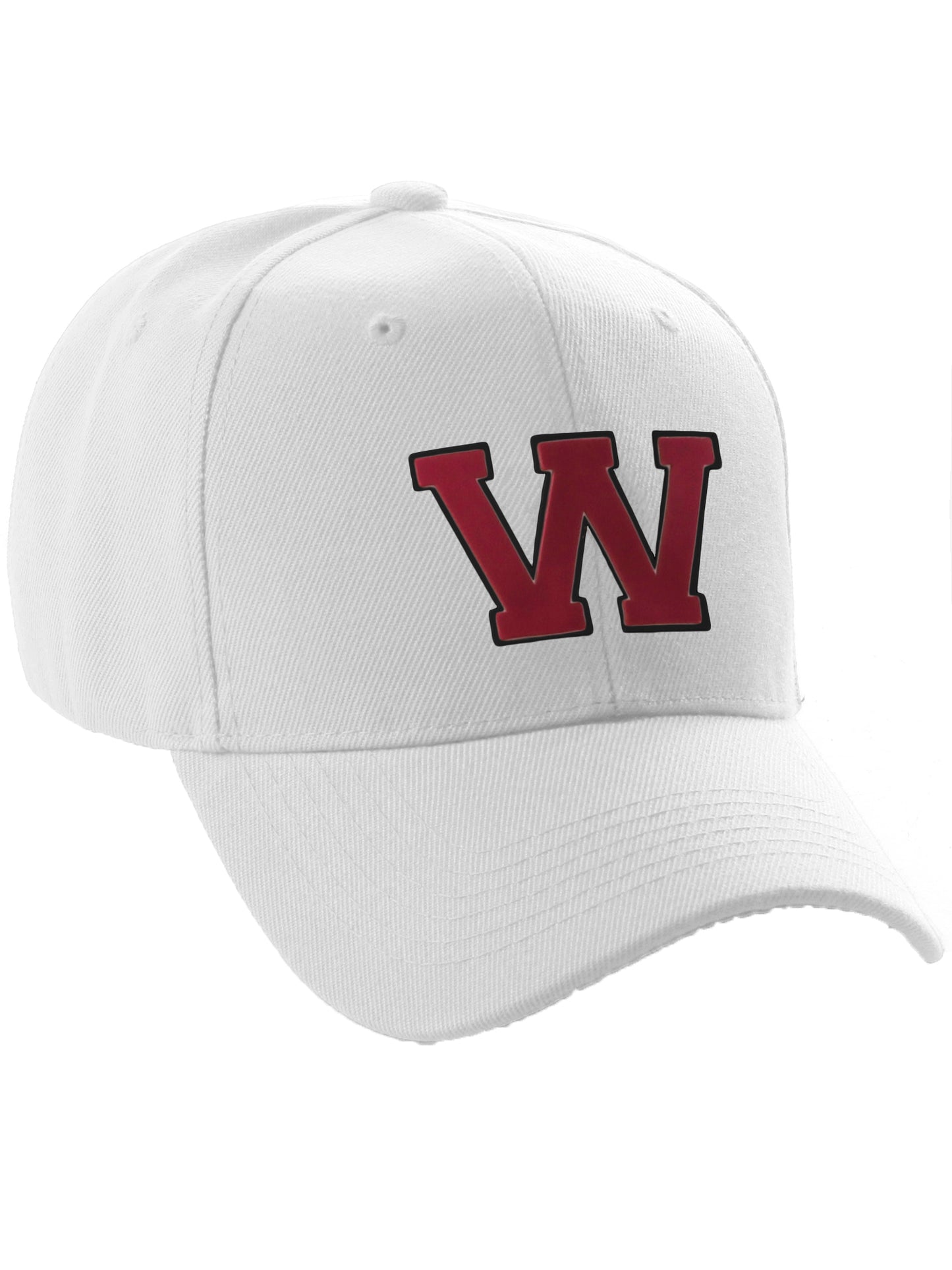 Classic Baseball Hat Custom A to Z Initial Team Letter, White Cap Black Red