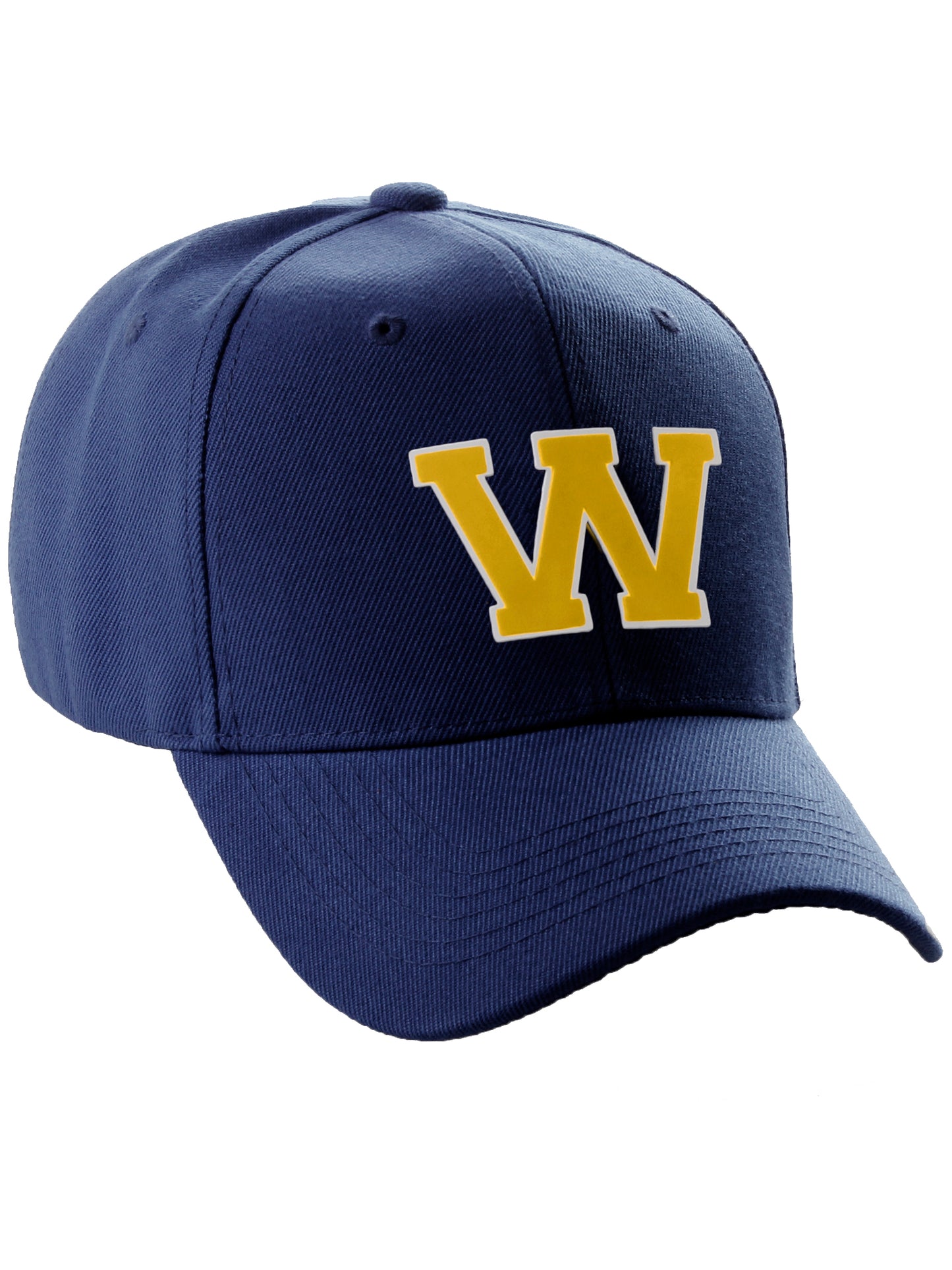 Classic Baseball Hat Custom A to Z Initial Team Letter, Navy Cap White Gold