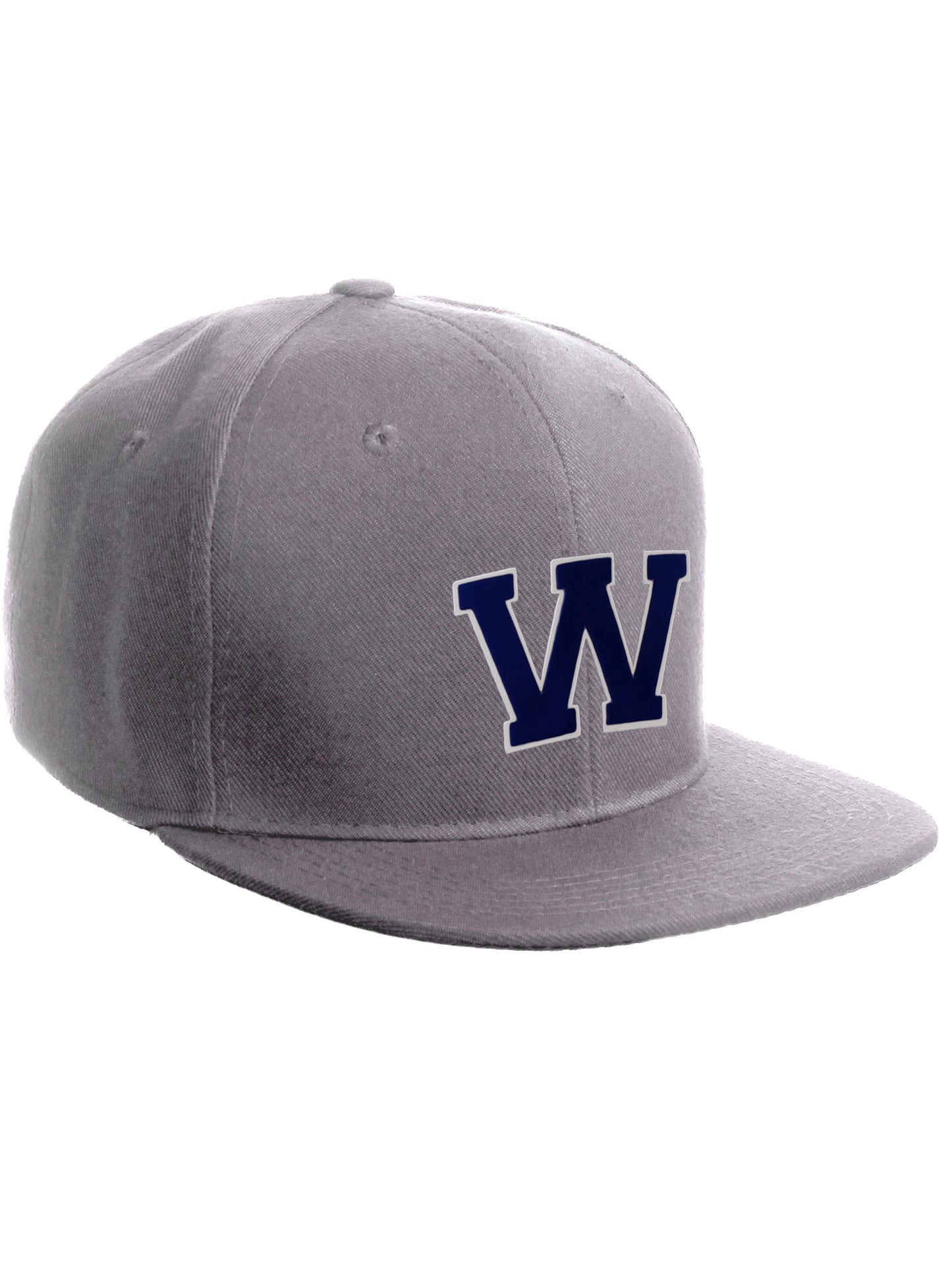 Classic Snapback Hat Custom A to Z Initial Letters, Light Grey Cap White Navy