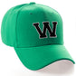 Classic Baseball Hat Custom A to Z Initial Team Letter, Green Cap White Black