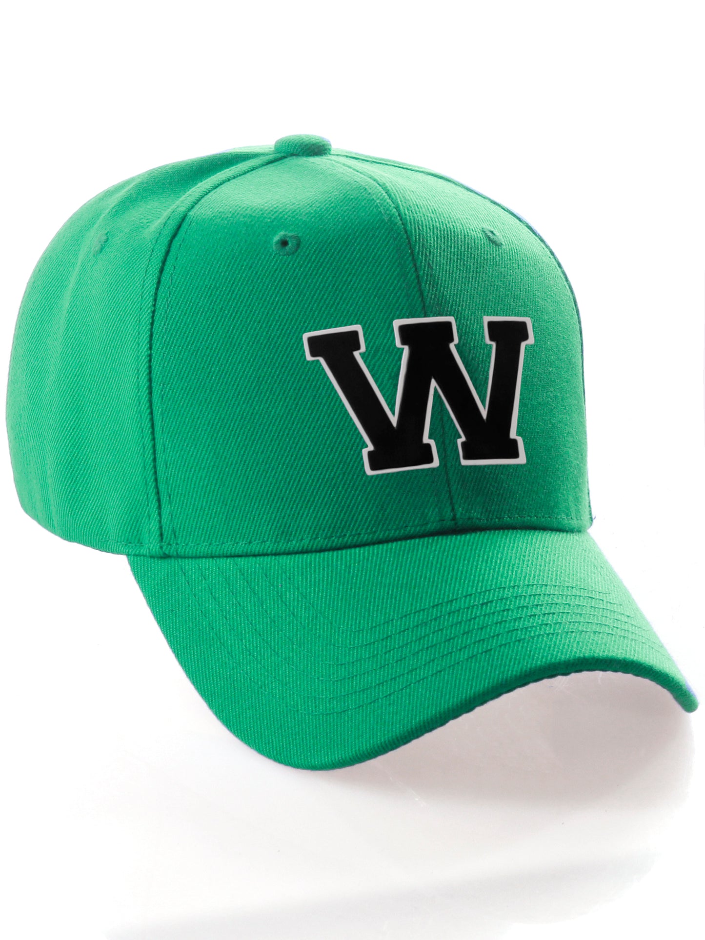 Classic Baseball Hat Custom A to Z Initial Team Letter, Green Cap White Black