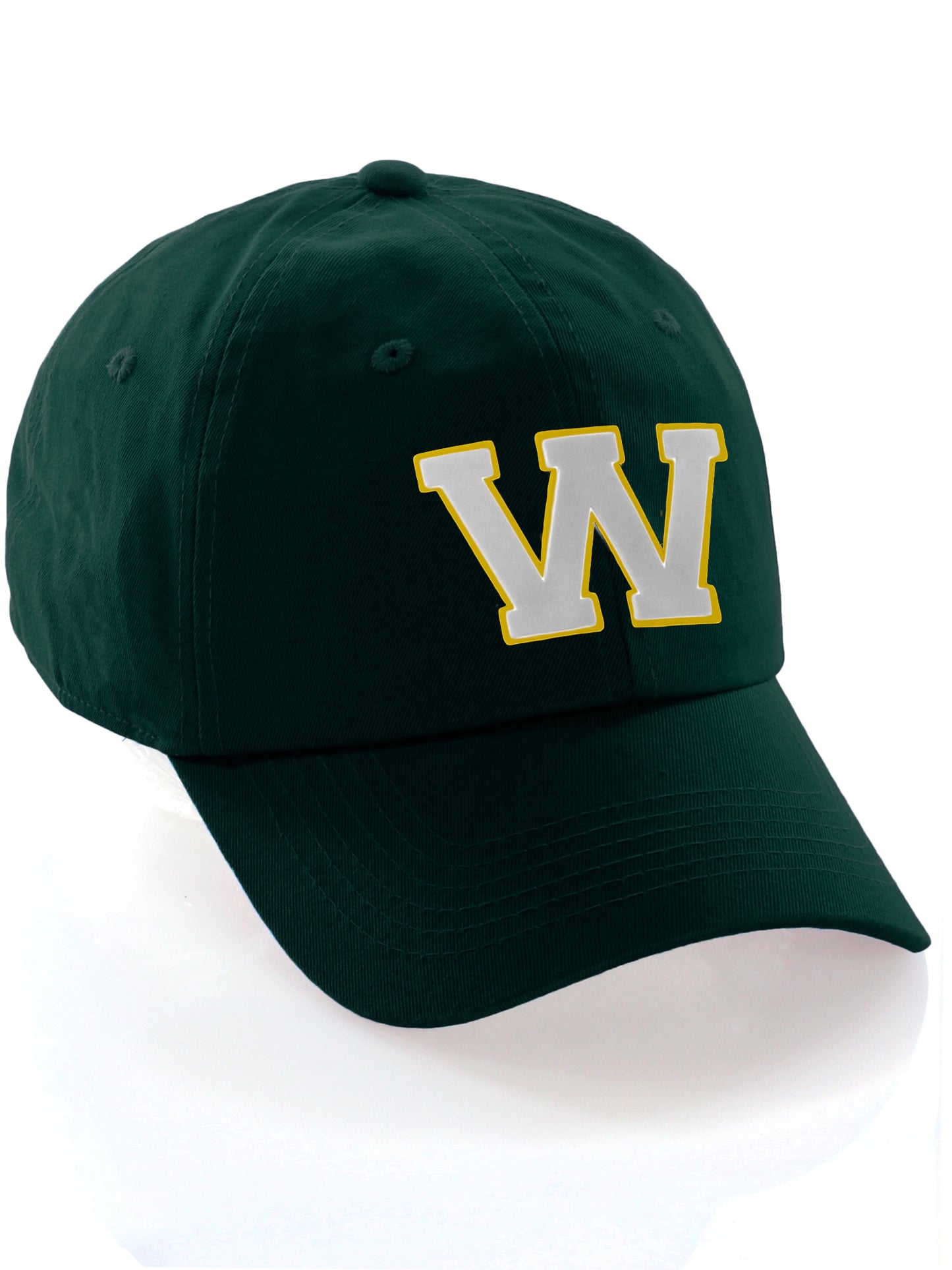 Custom Hat A to Z Initial Letters Classic Baseball Cap, Dk Green Hat Gold White