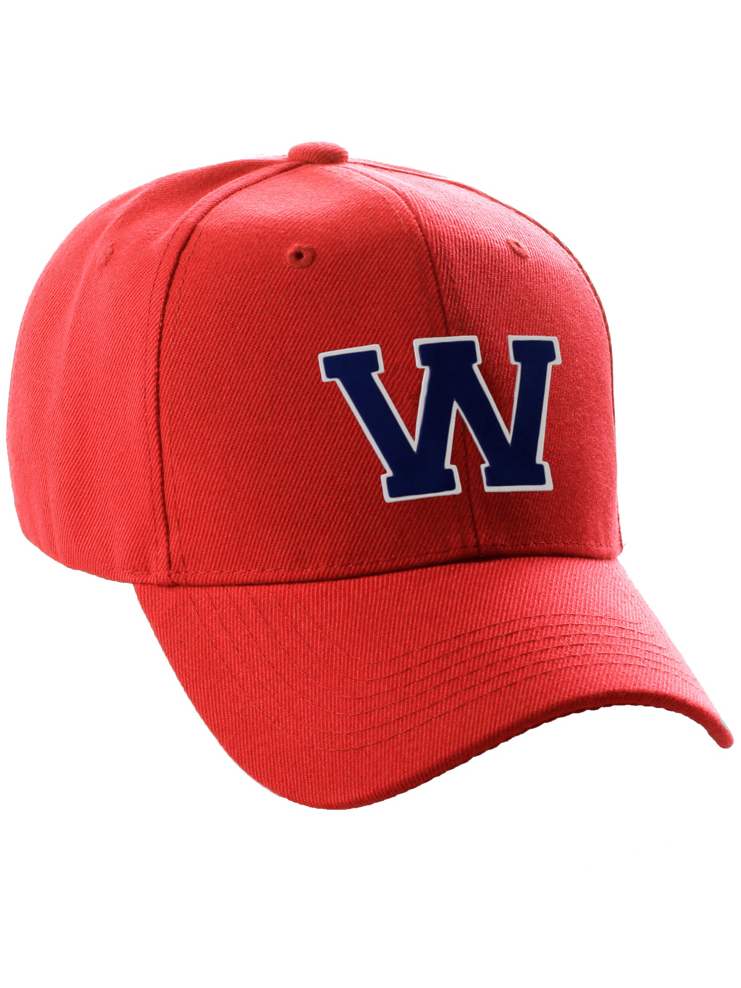 Classic Baseball Hat Custom A to Z Initial Team Letter, Red Cap White Navy