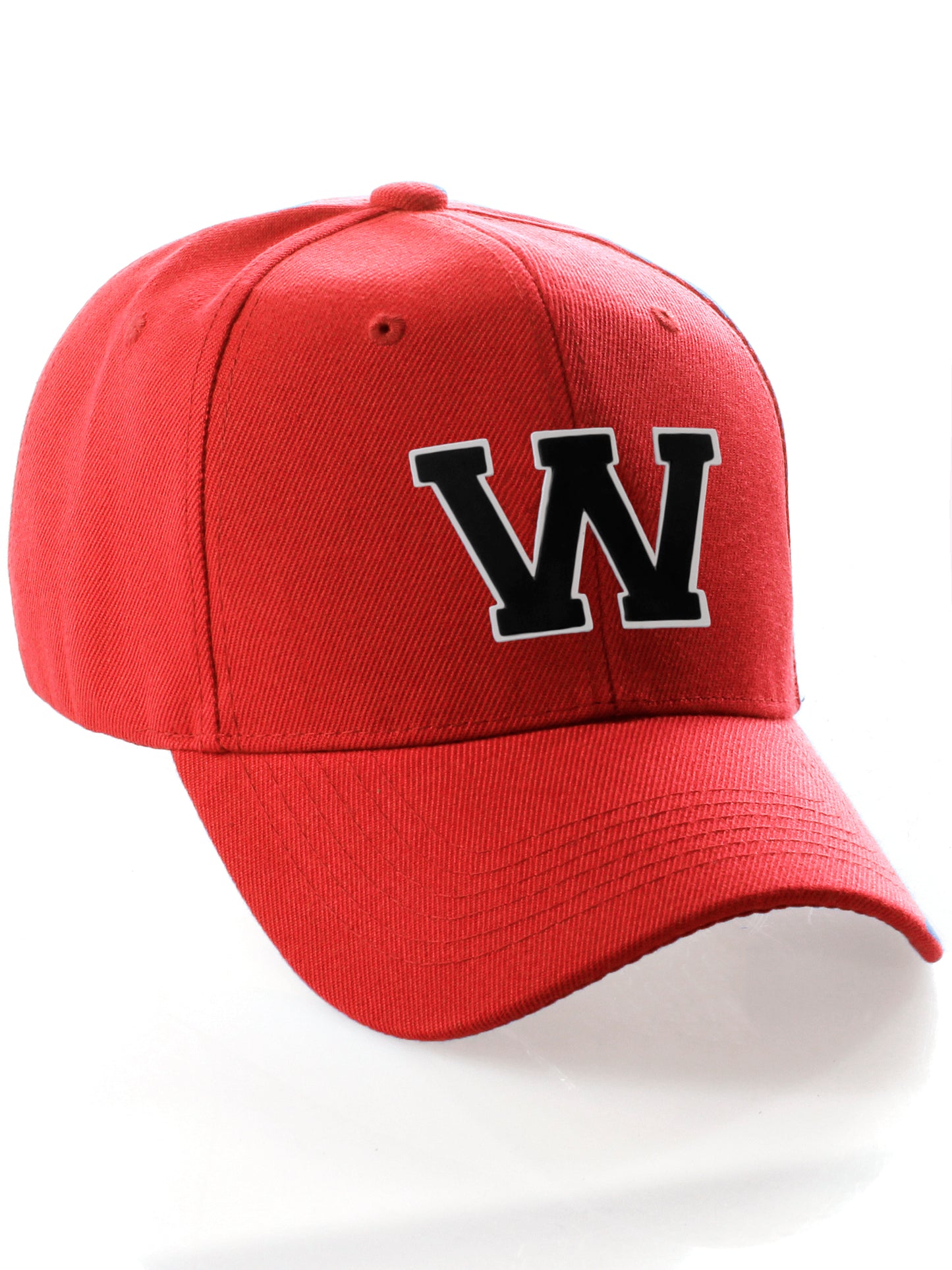Classic Baseball Hat Custom A to Z Initial Team Letter, Red Cap White Black