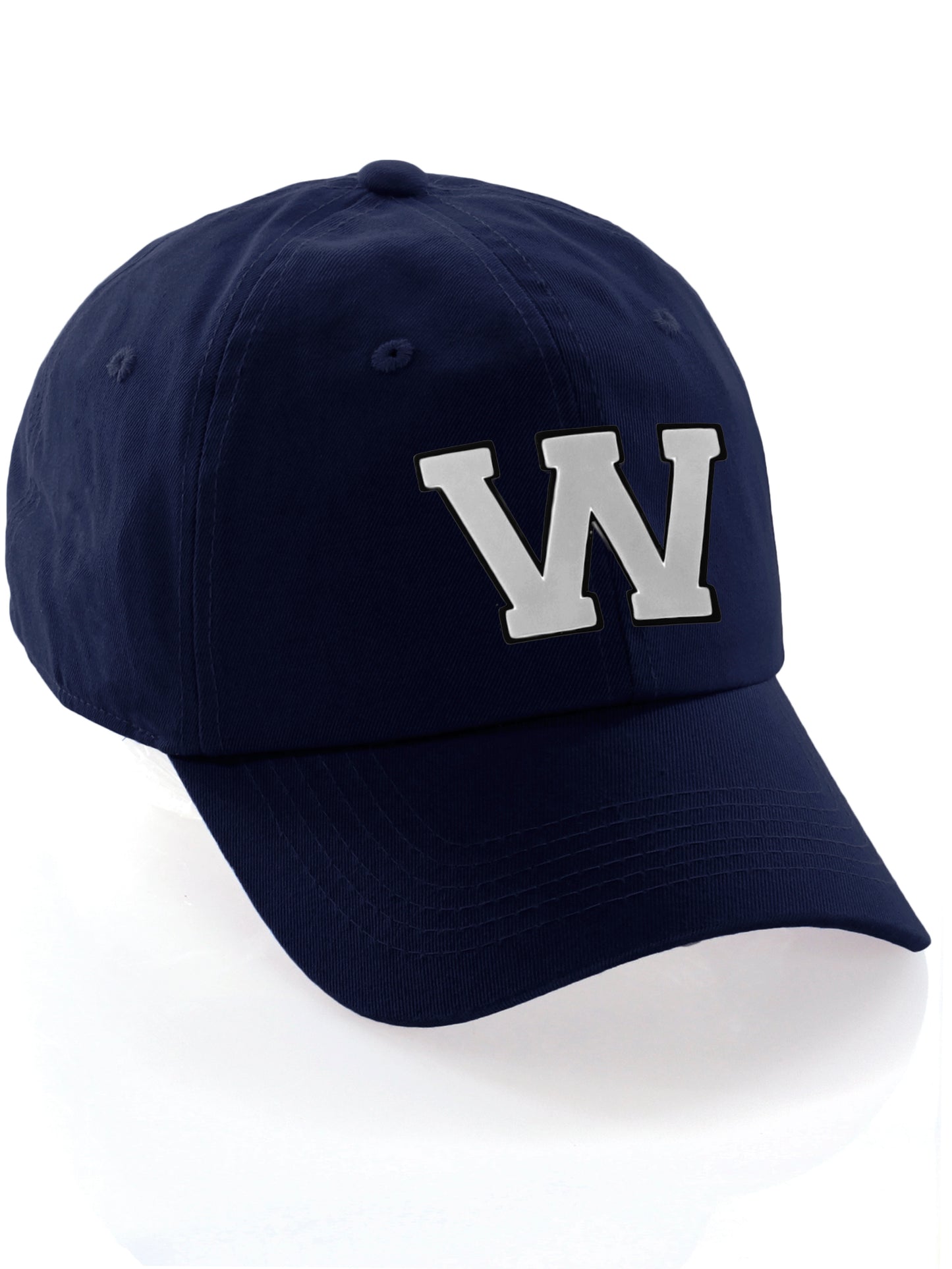 I&W Hatgear Customized Letter Initial Baseball Hat A to Z Team Colors, Navy Cap Black White