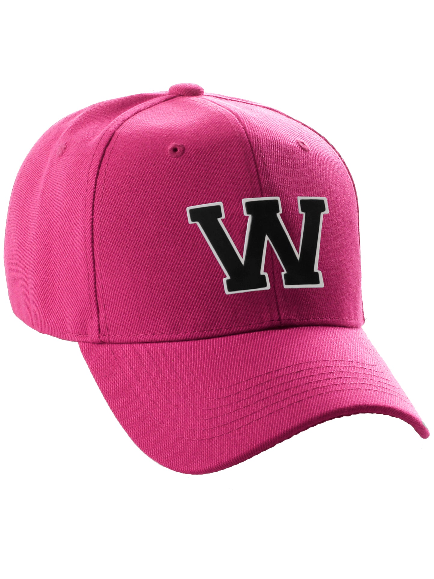 Classic Baseball Hat Custom A to Z Initial Team Letter, Hot Pink Cap White Black