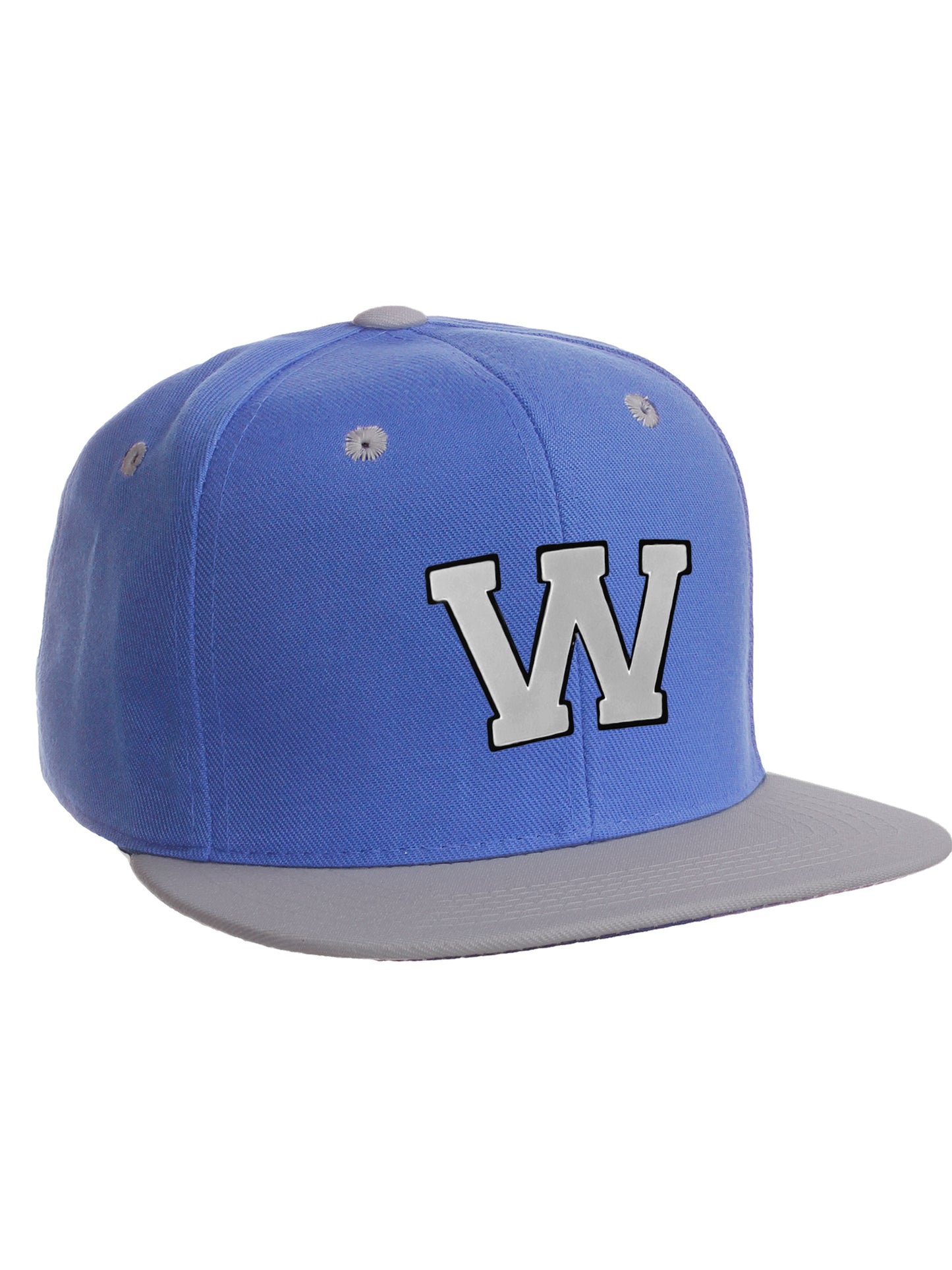 Classic Snapback hat Custom A to Z Initial Letters, Blue Gray Cap Black White