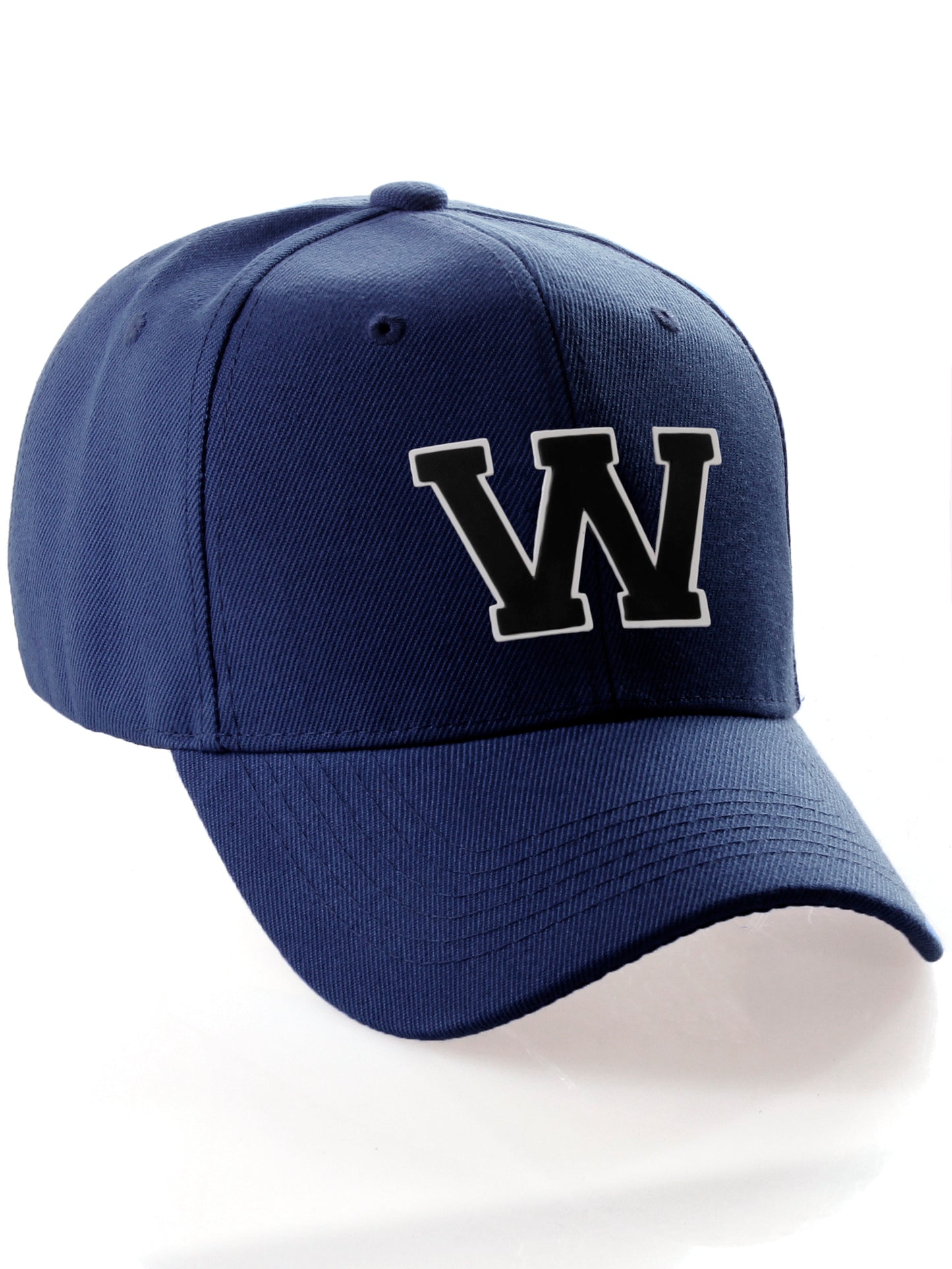 Classic Baseball Hat Custom A to Z Initial Team Letter, Navy Cap White Black