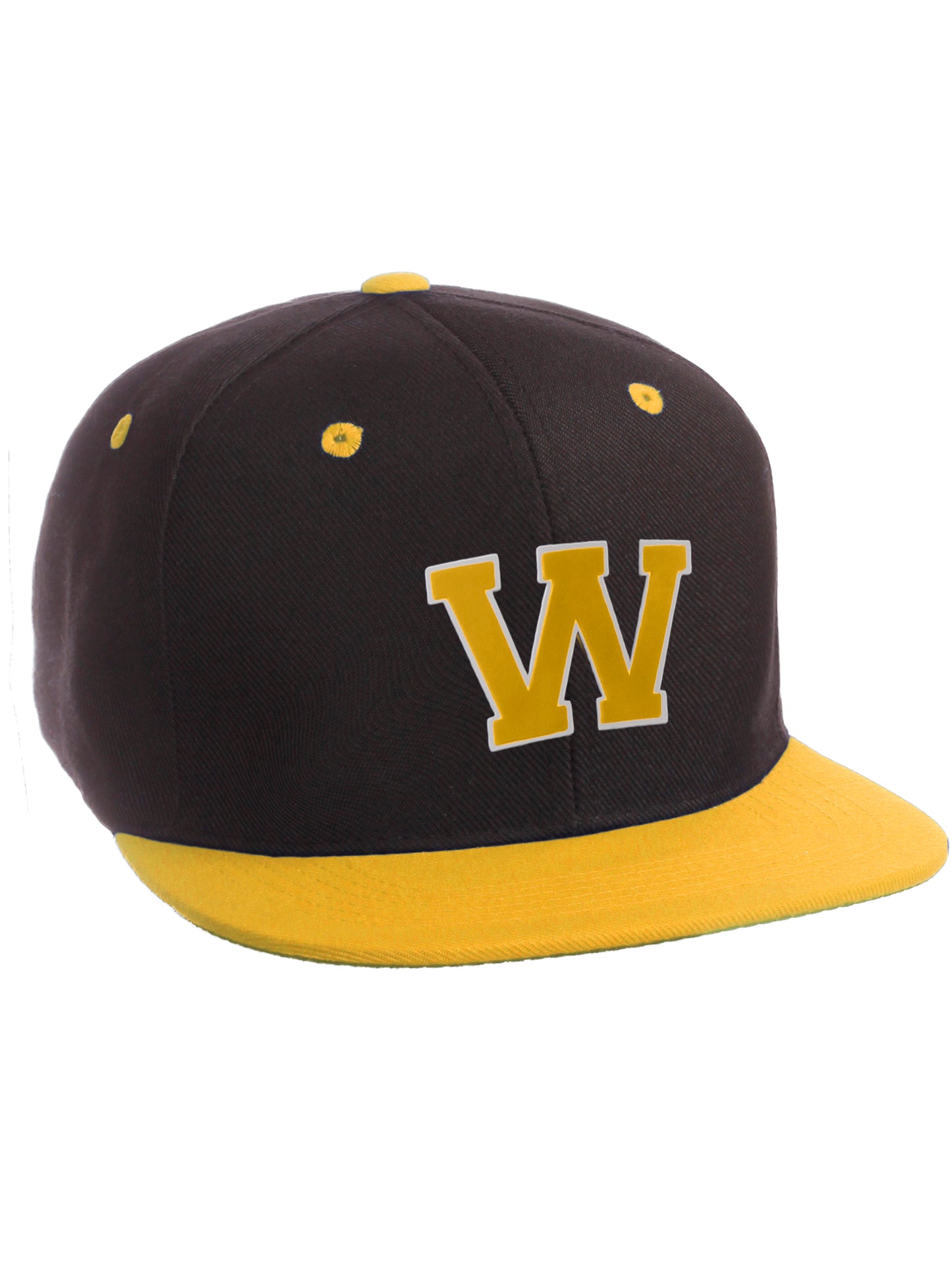 Classic Snapback Hat Custom A to Z Initial Letters, Black Gold Cap White Gold