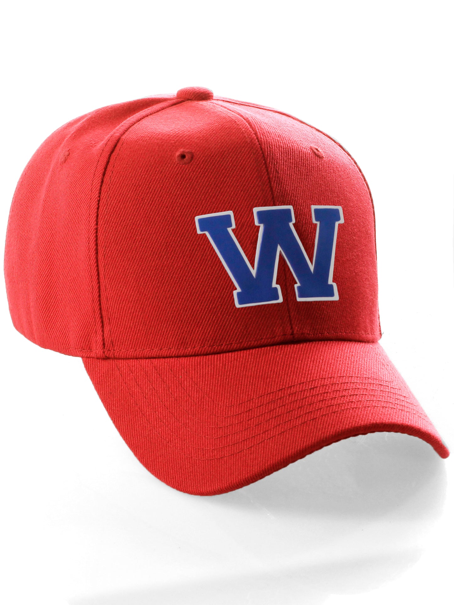 Classic Baseball hat Custom A to Z Initial Team Letter, Red Cap White Blue