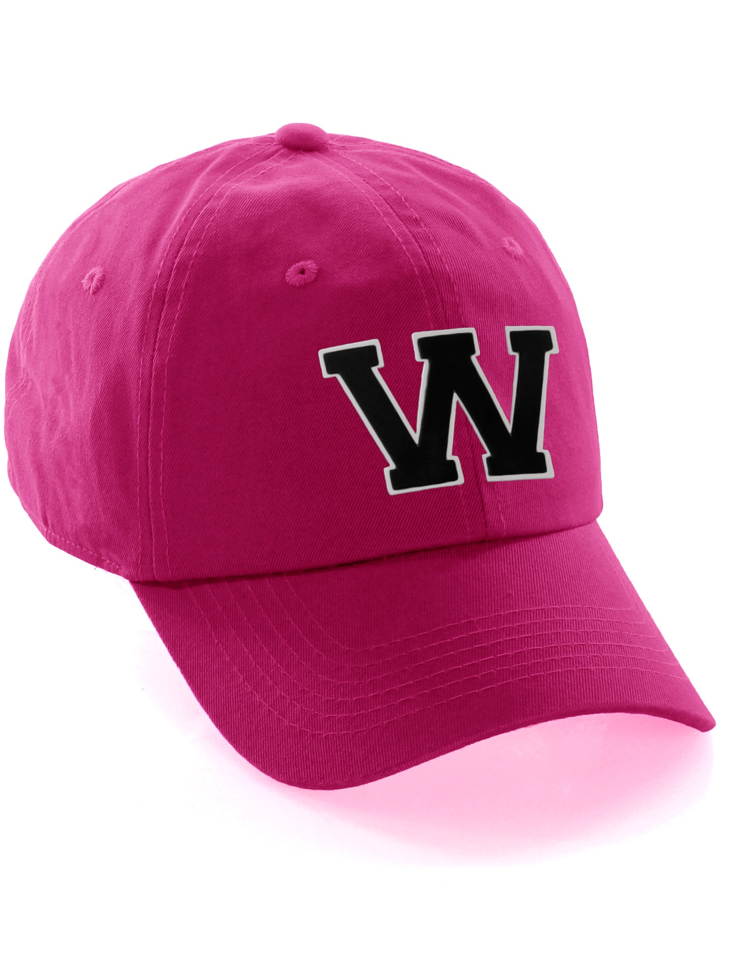 I&W Hatgear Customized Letter Initial Baseball Hat A to Z Team Colors, Hot Pink Hat Wh Blck